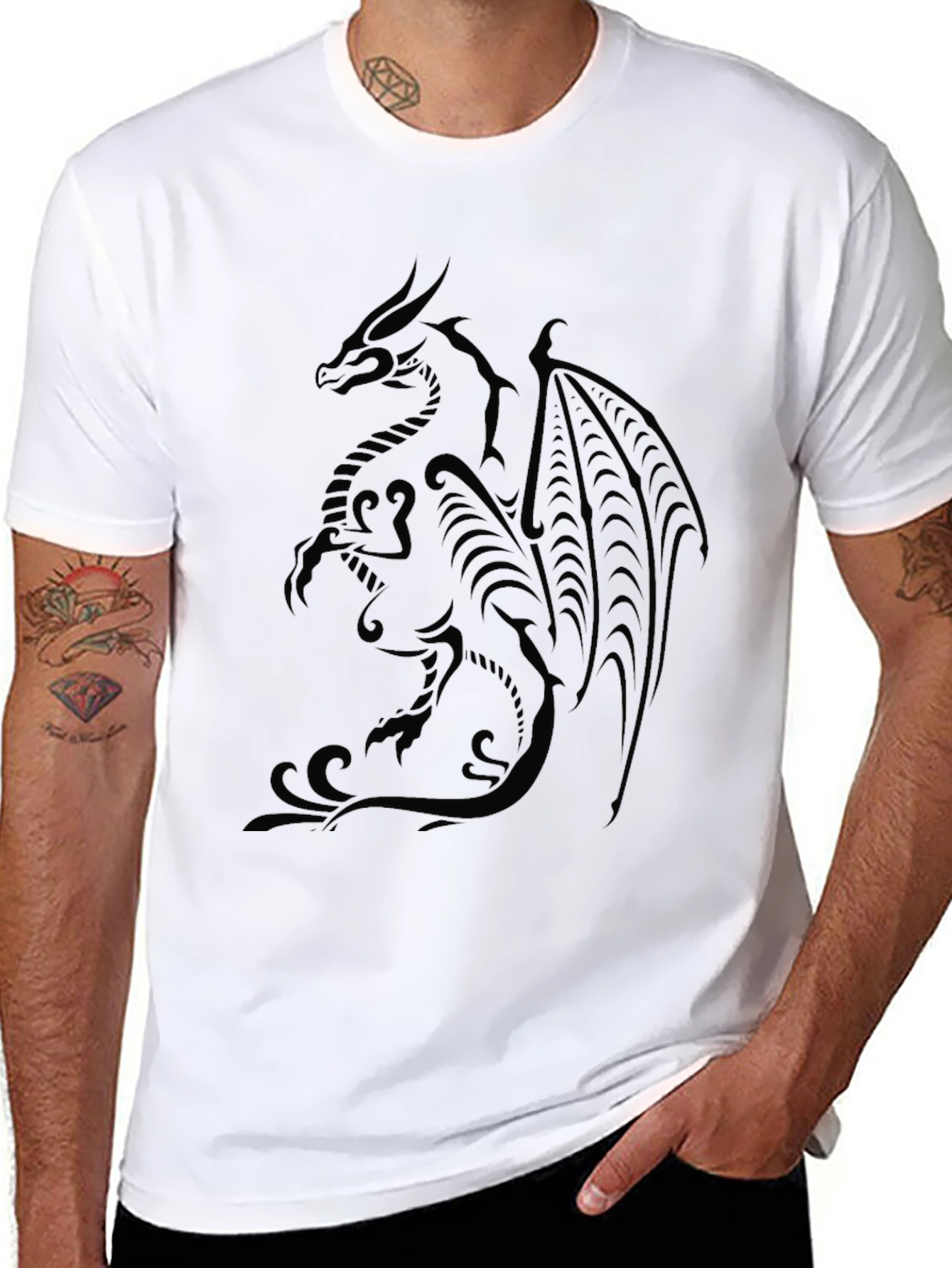 Mens Black Dragon Graphic Tee - Stylish & Unique