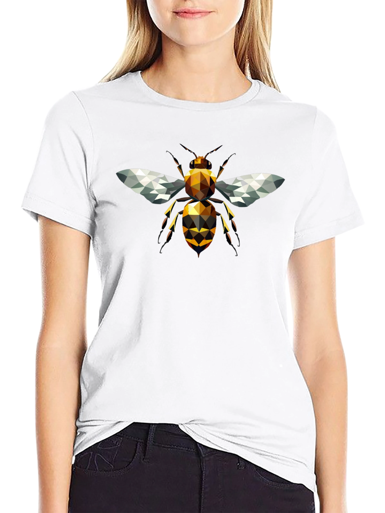 Geometric Bee Graphic T-Shirt - Black