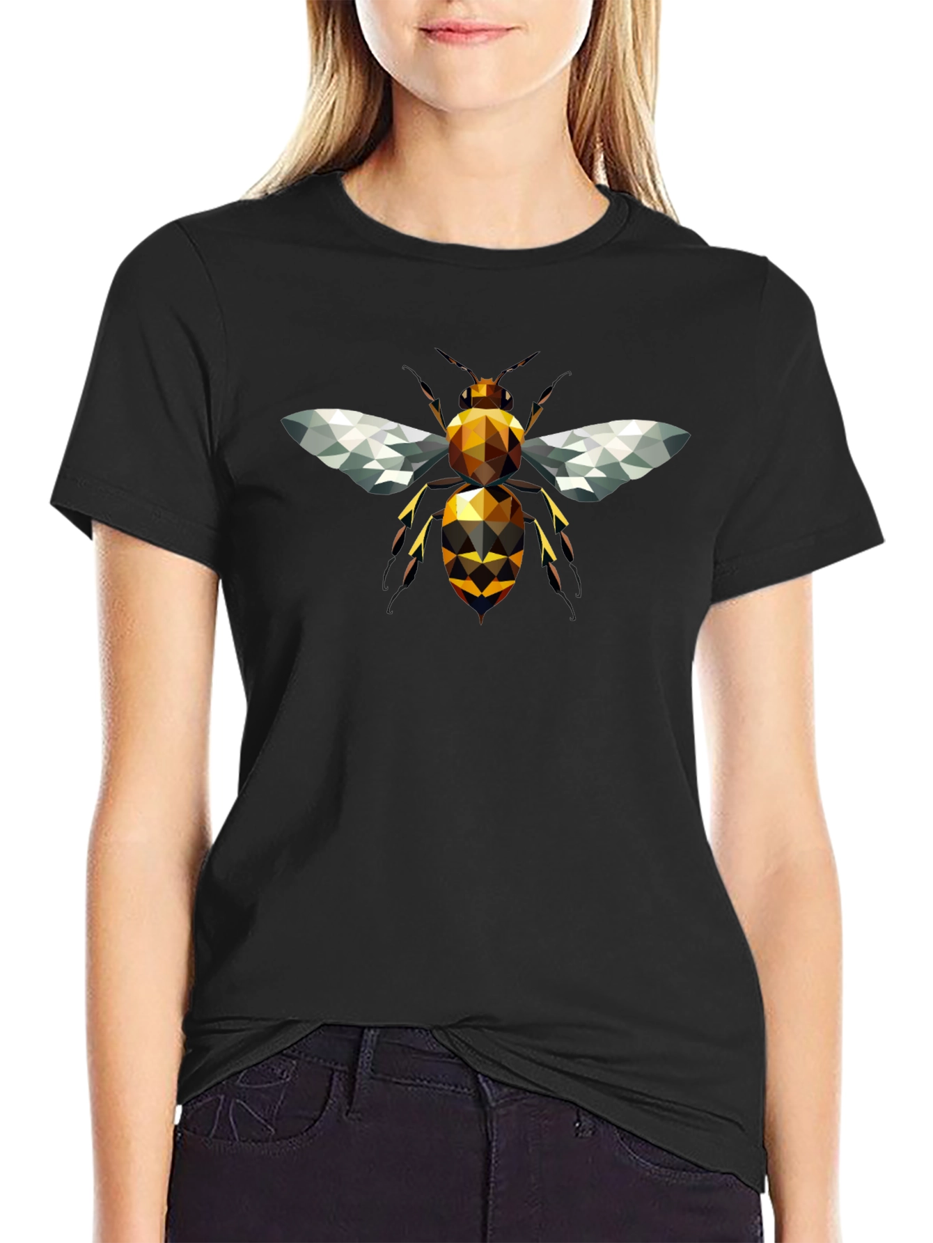 Geometric Bee Graphic T-Shirt - Black
