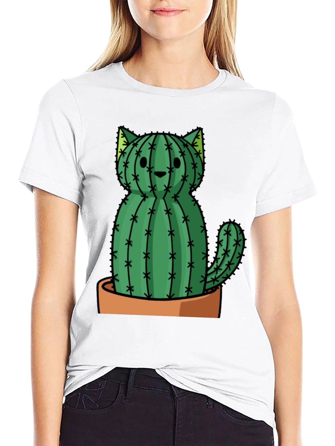 Cactus Cat Graphic Tee - Trendy Plant Lover Shirt