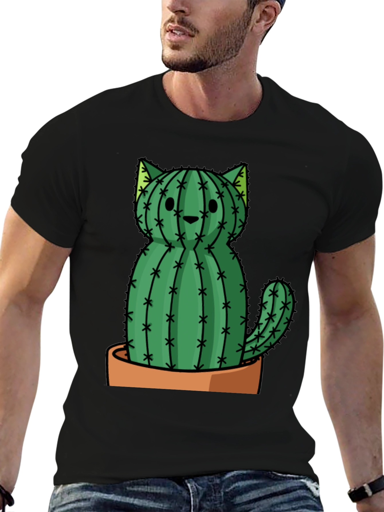 Cactus Cat Graphic Tee - Trendy Plant Lover Shirt