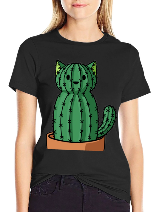 Cactus Cat Graphic Tee - Trendy Plant Lover Shirt