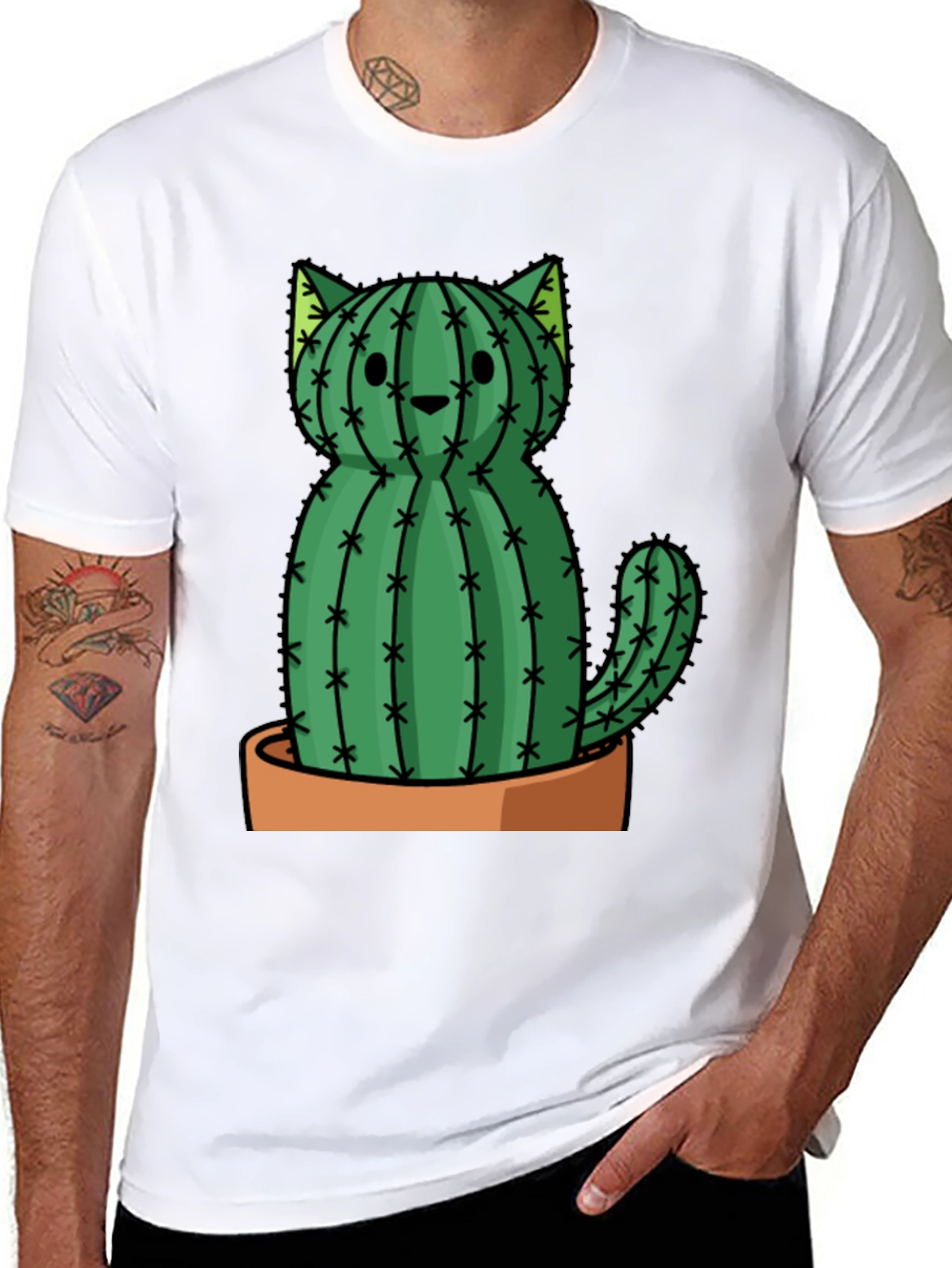 Cactus Cat Graphic Tee - Trendy Plant Lover Shirt
