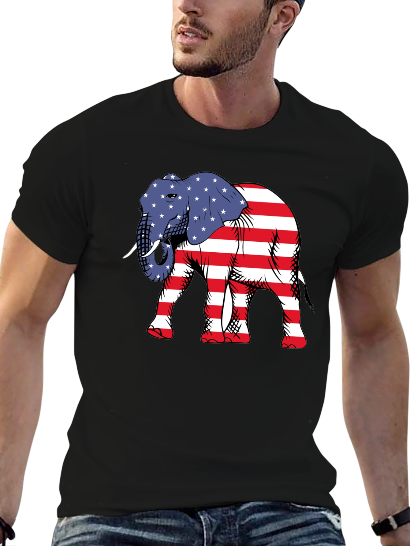 Patriotic Elephant Graphic T-Shirt