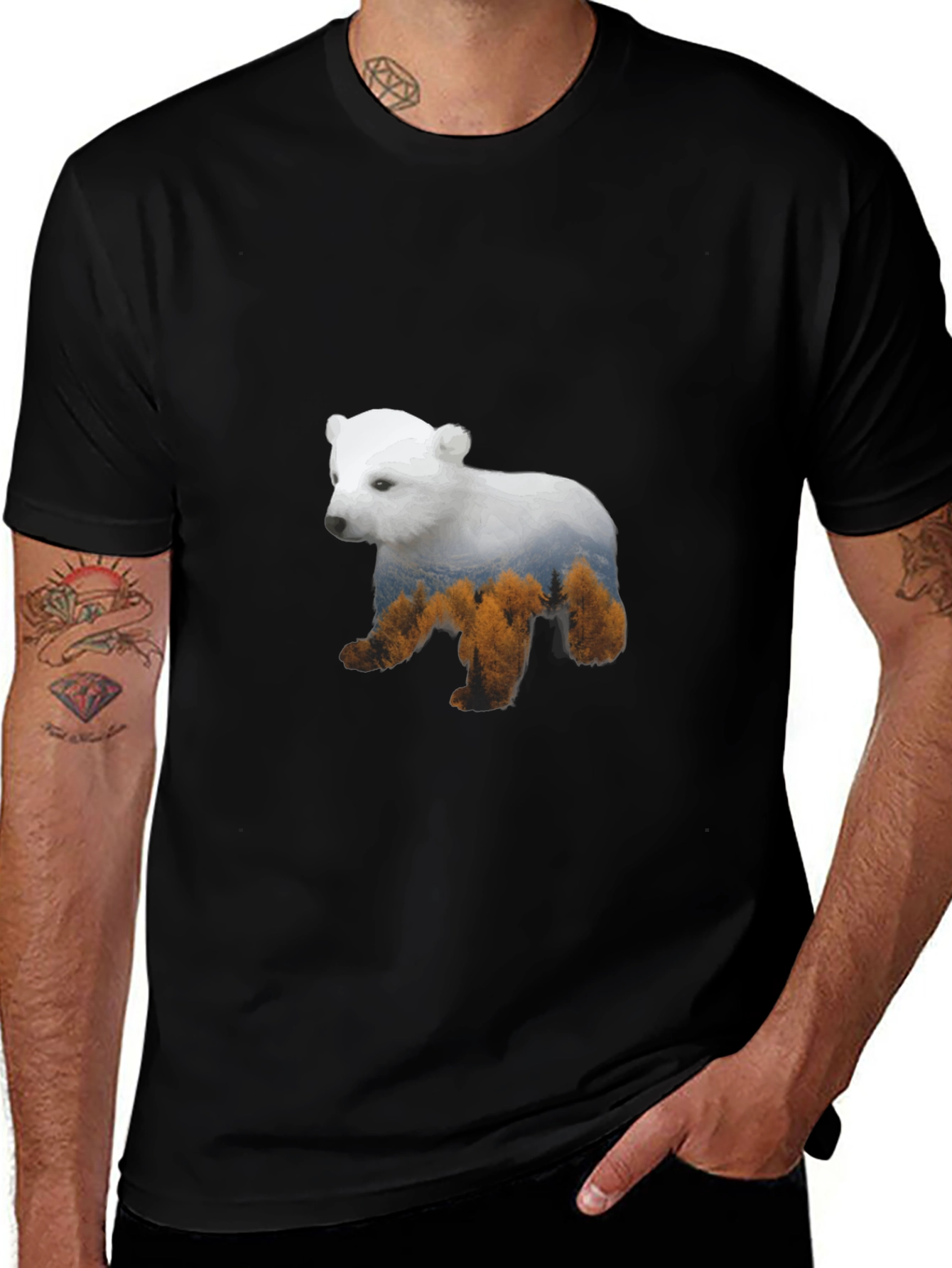 Bear Forest Graphic T-Shirt - Mens Black Tee