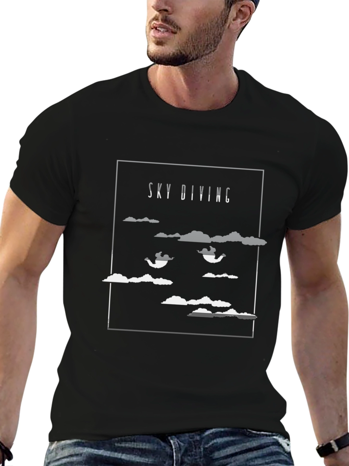 Sky Diving Graphic Tee - Black Cotton T-Shirt