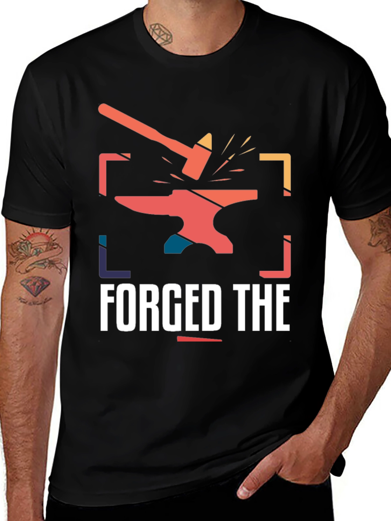 Forged The Hammer Anvil Retro Black T-Shirt