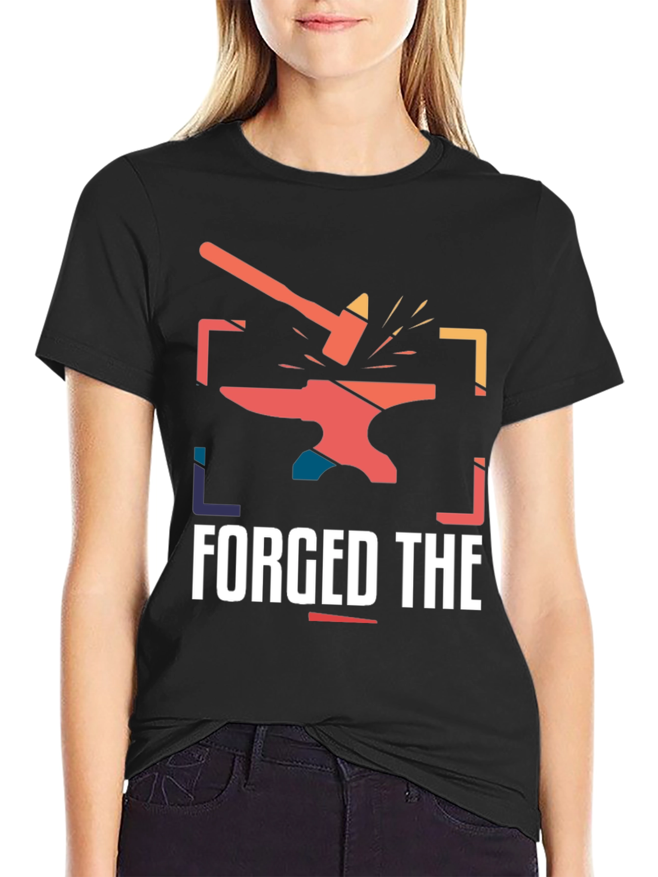 Forged The Hammer Anvil Retro Black T-Shirt