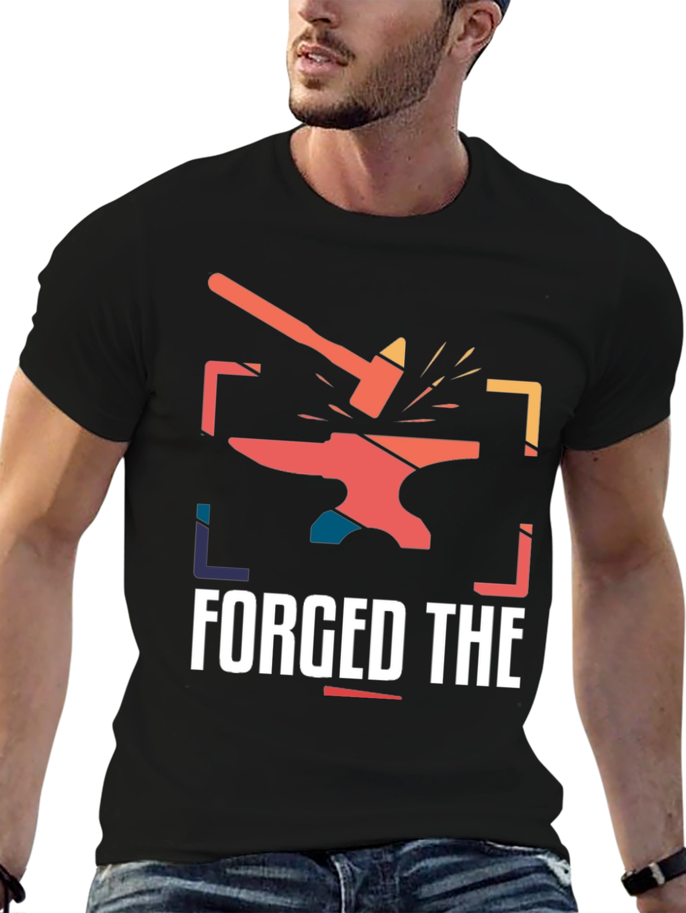 Forged The Hammer Anvil Retro Black T-Shirt