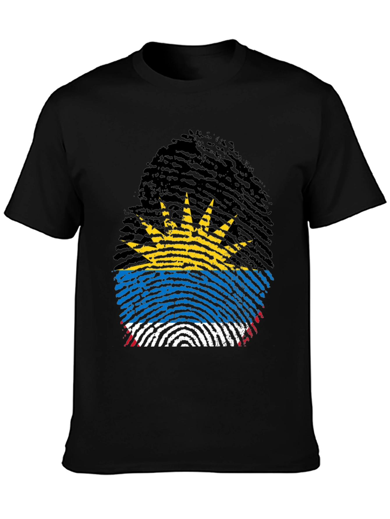 Antigua Flag Fingerprint T-Shirt - Black Crew Neck Tee
