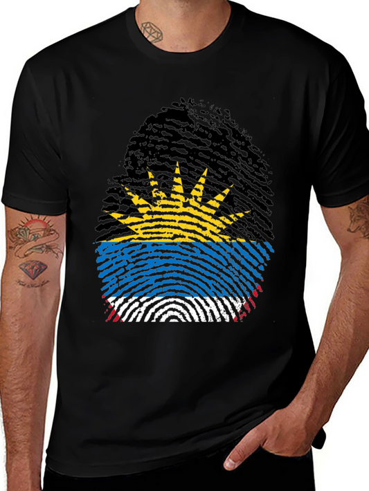 Antigua Flag Fingerprint T-Shirt - Black Crew Neck Tee