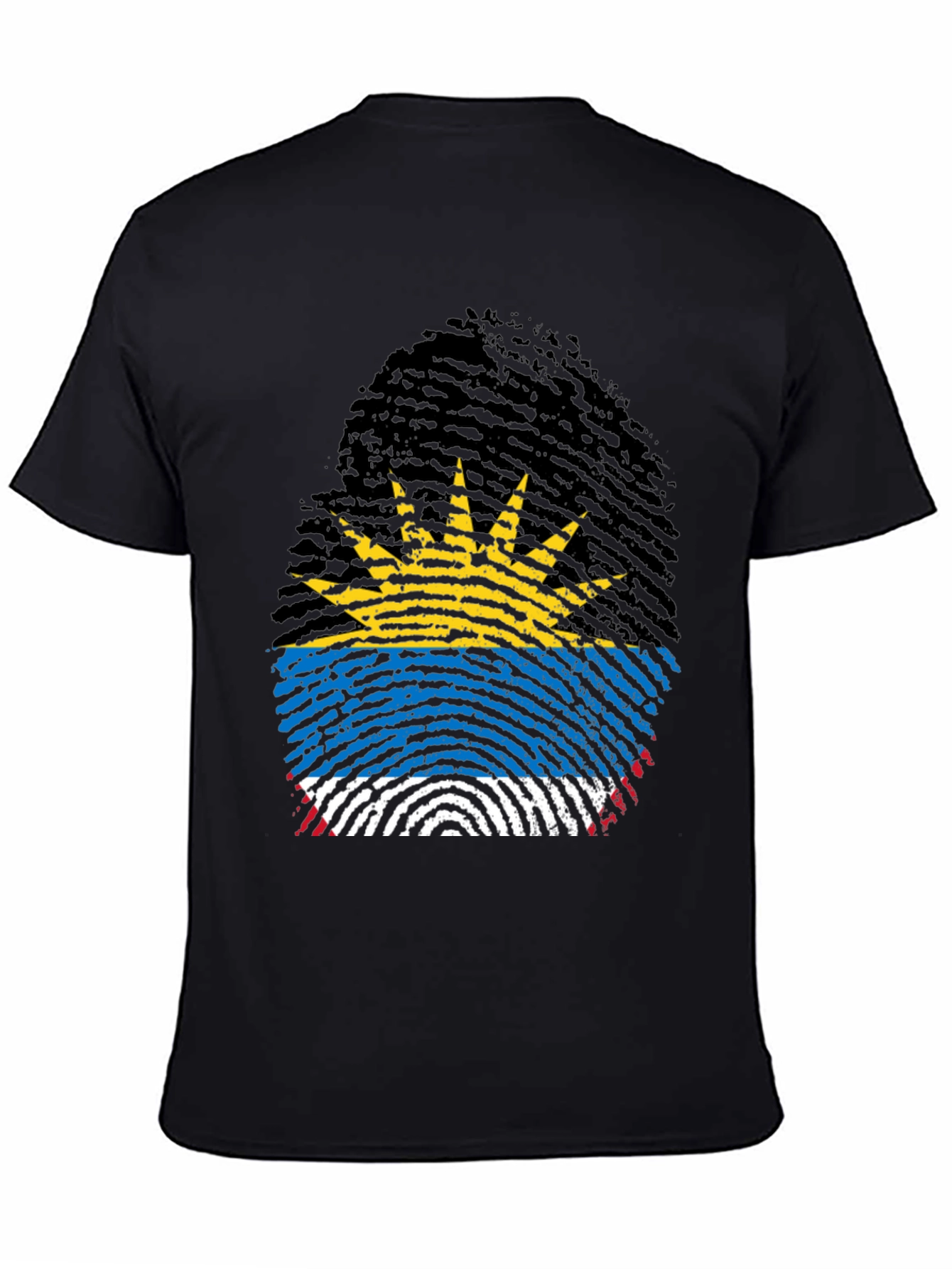 Antigua Flag Fingerprint T-Shirt - Black Crew Neck Tee