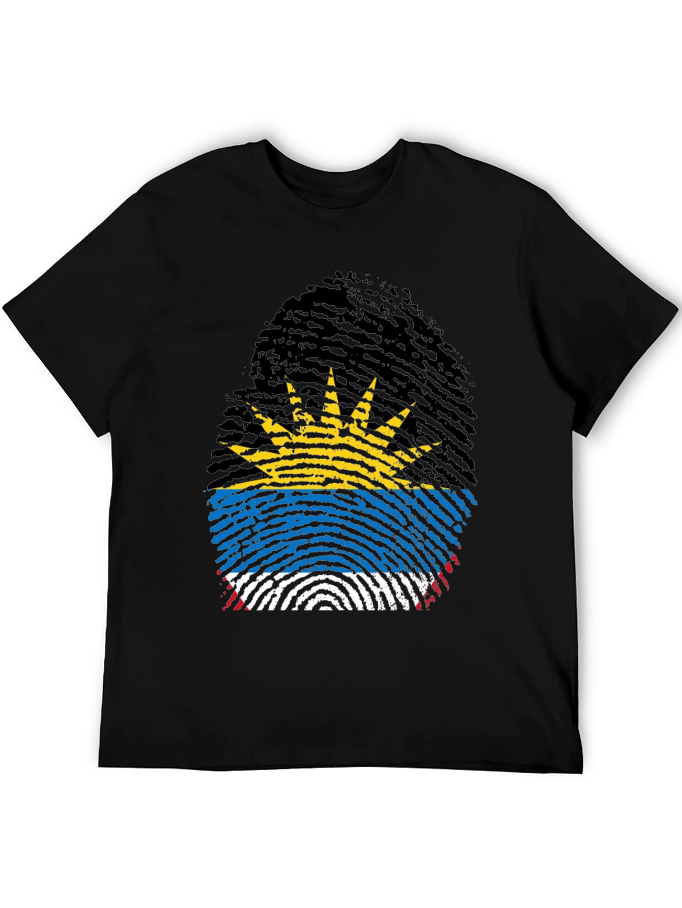 Antigua Flag Fingerprint T-Shirt - Black Crew Neck Tee