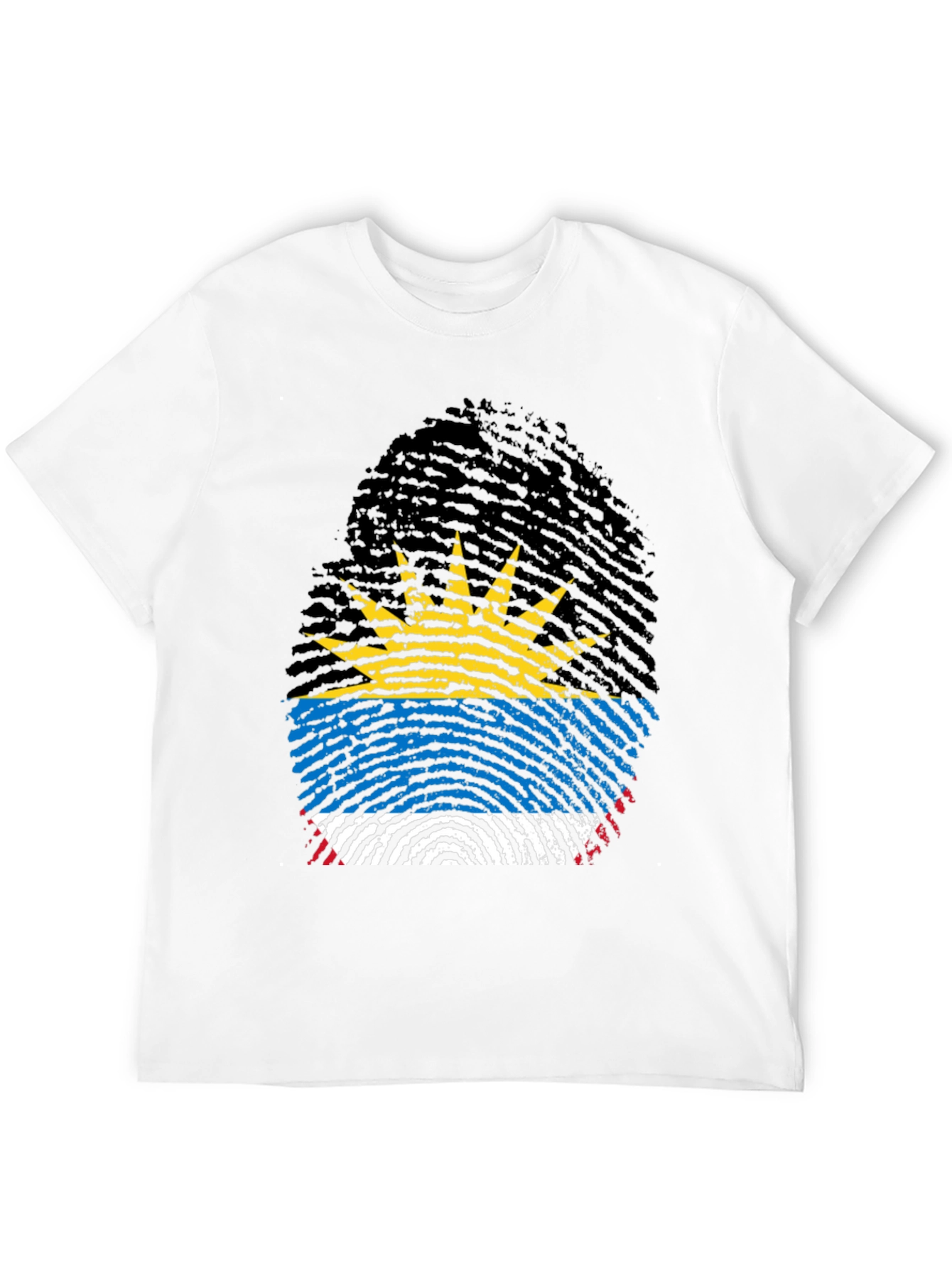 Antigua Flag Fingerprint T-Shirt - Black Crew Neck Tee