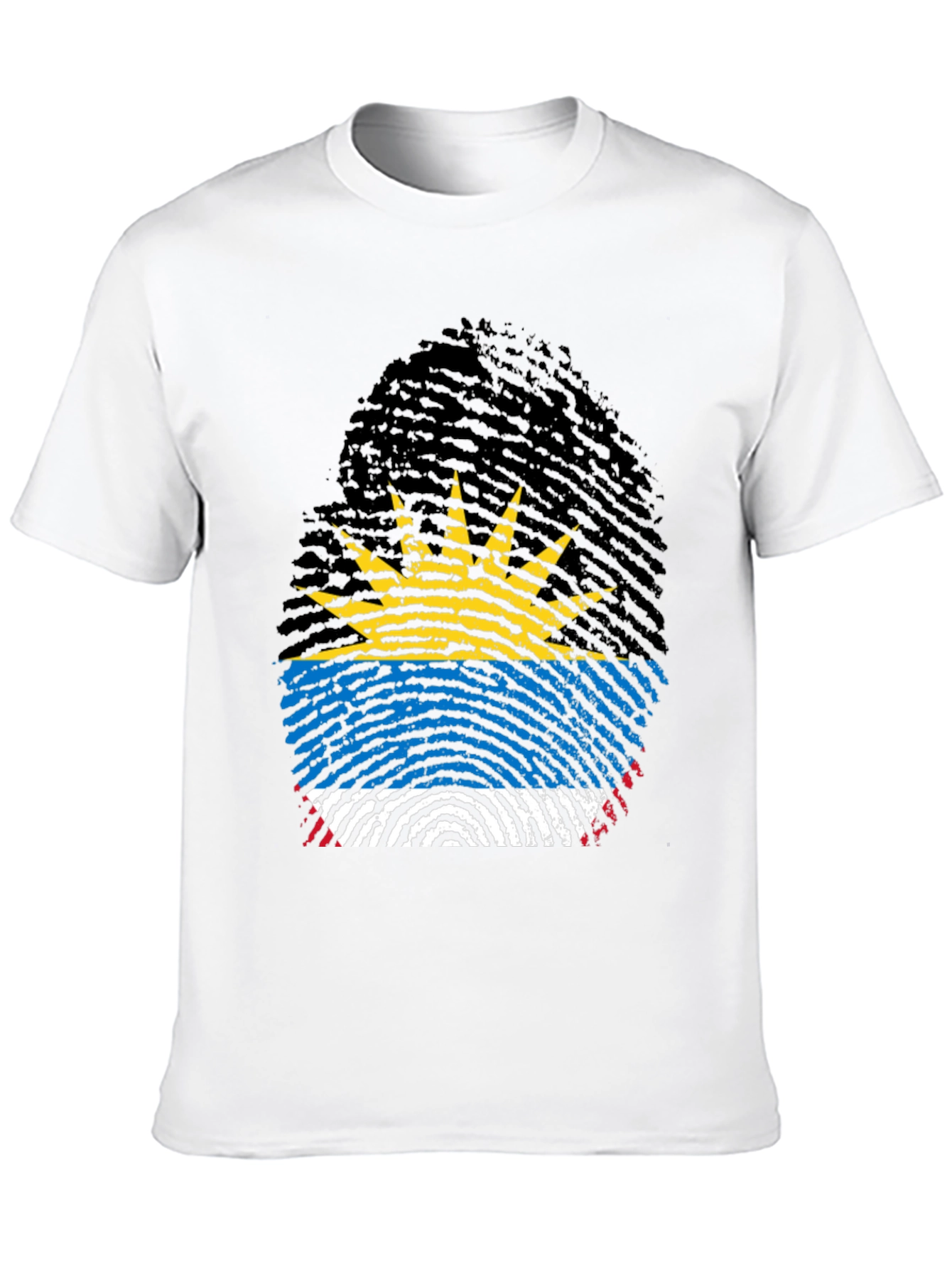 Antigua Flag Fingerprint T-Shirt - Black Crew Neck Tee