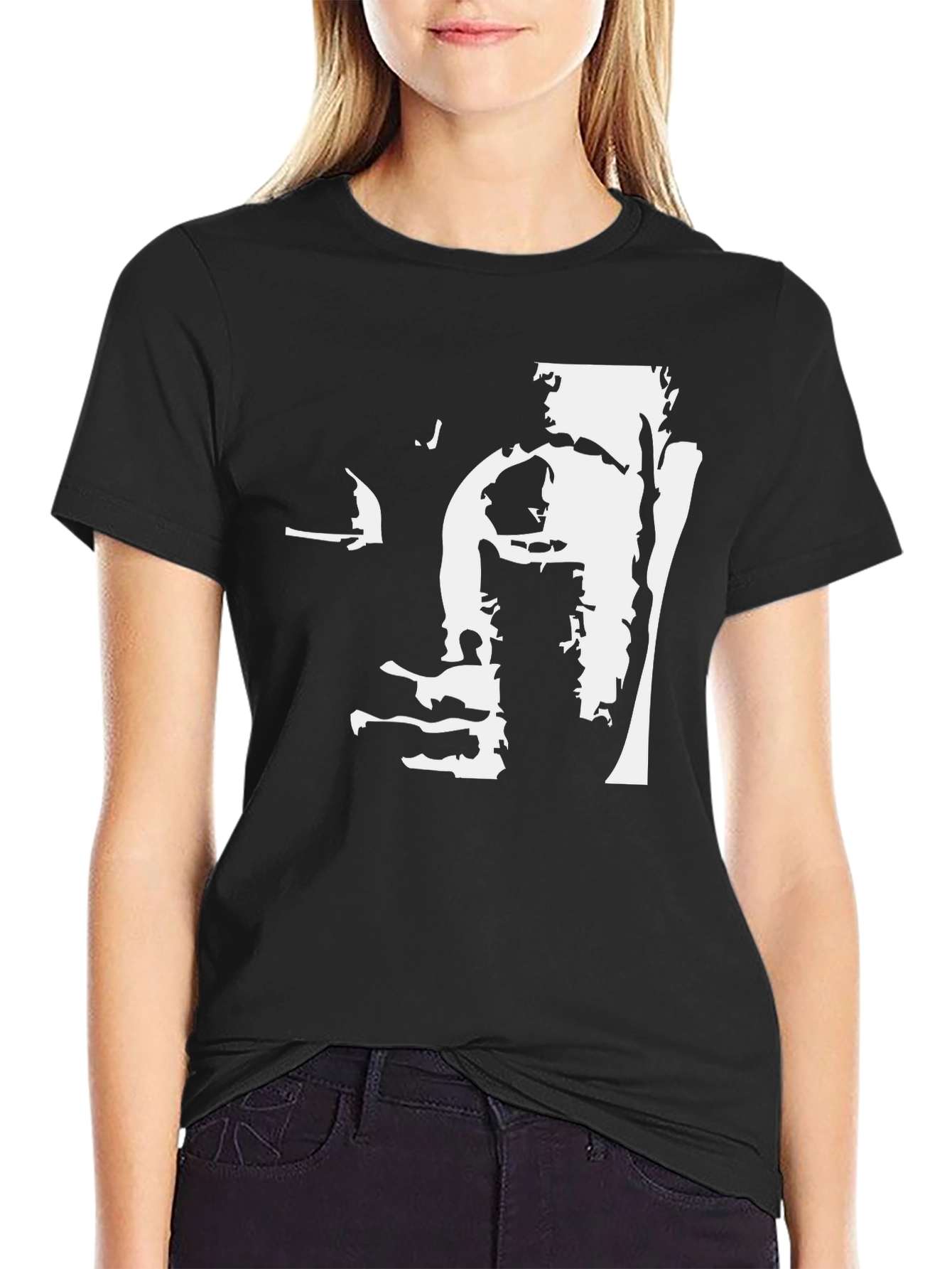 Black T-Shirt with Abstract Face Graphic
