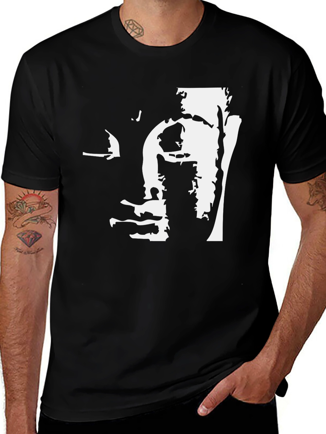 Black T-Shirt with Abstract Face Graphic