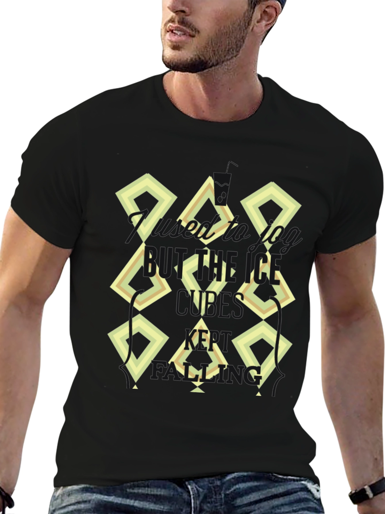 Abstract Diamond Print Black T-Shirt
