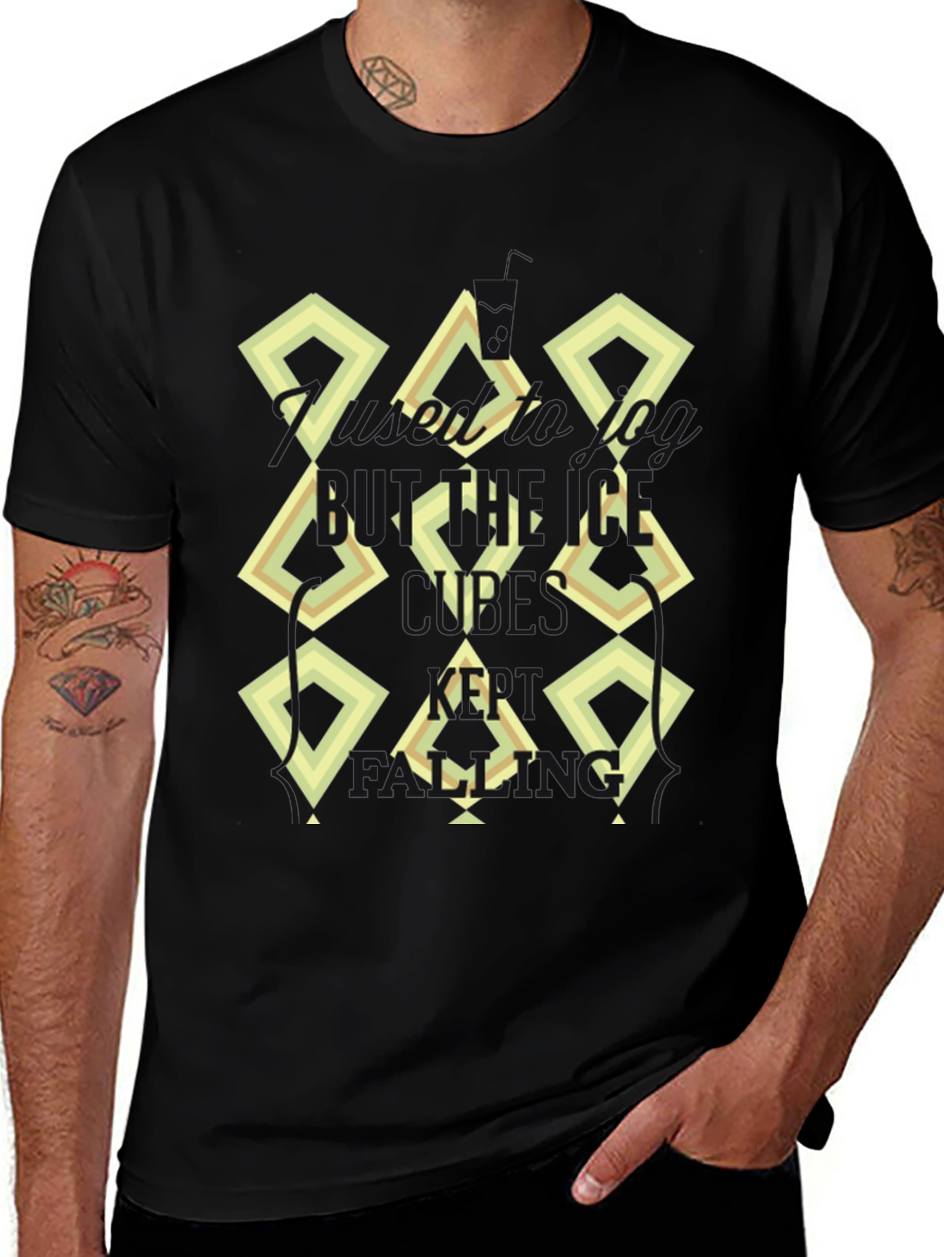 Abstract Diamond Print Black T-Shirt
