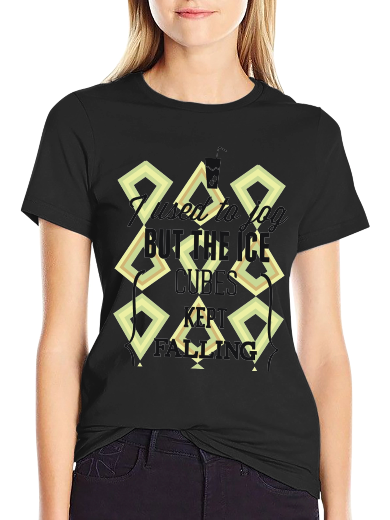 Abstract Diamond Print Black T-Shirt