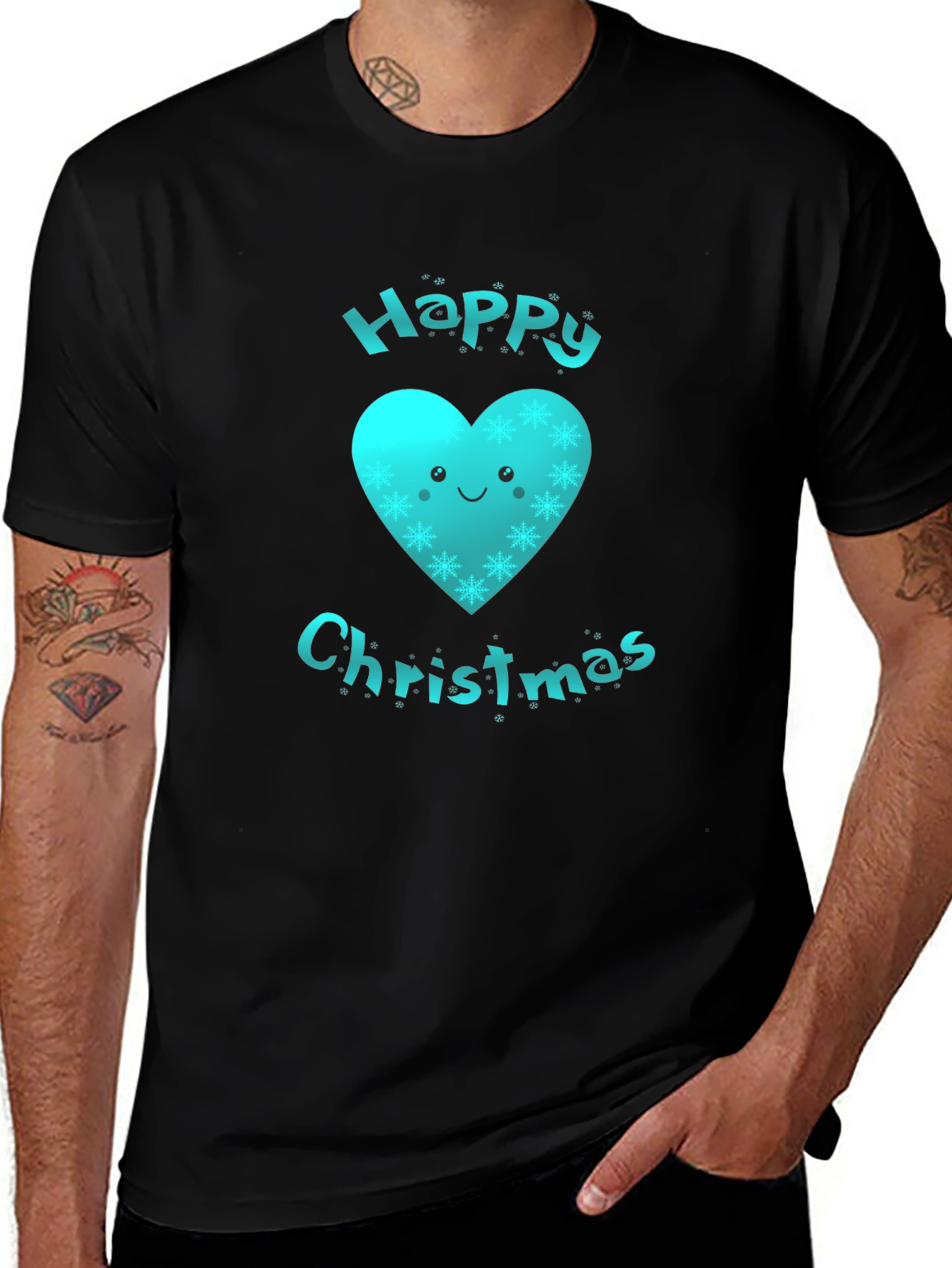 Festive Happy Christmas Heart Graphic T-Shirt