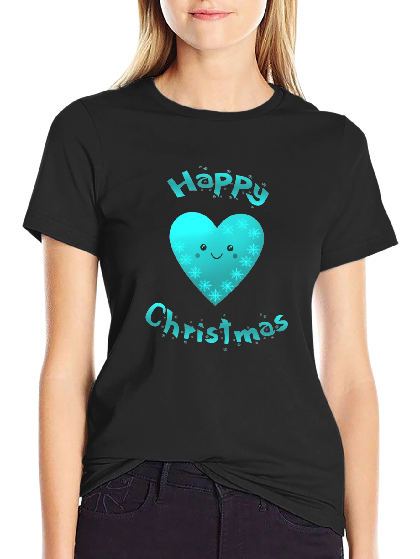 Festive Happy Christmas Heart Graphic T-Shirt