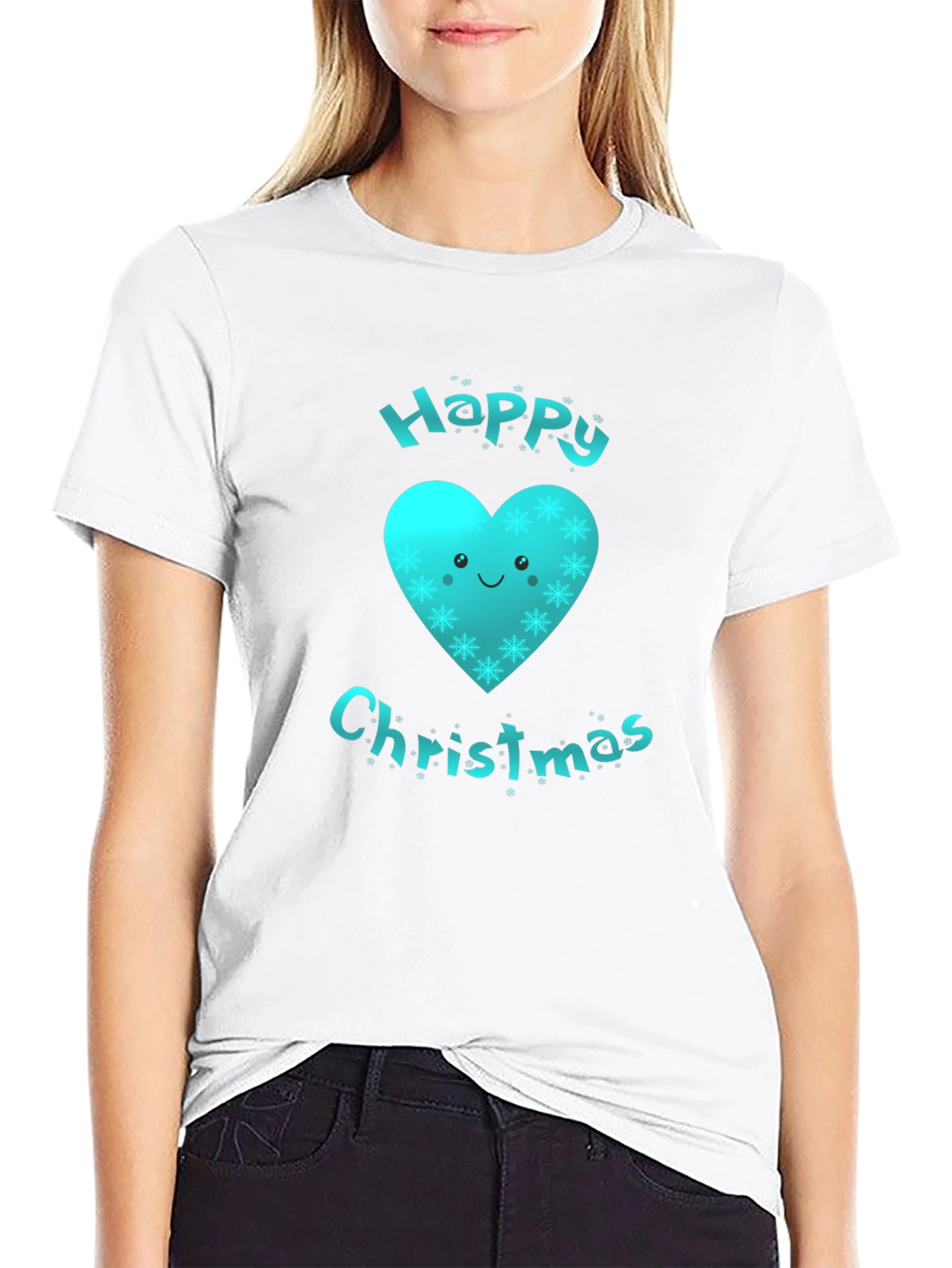 Festive Happy Christmas Heart Graphic T-Shirt