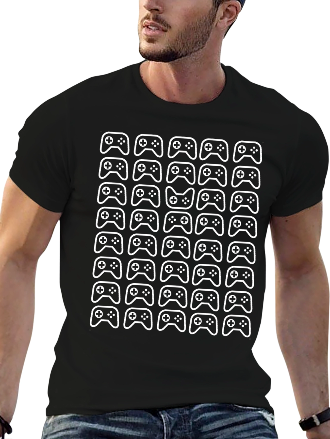 Gamer Controller Pattern T-Shirt - Black