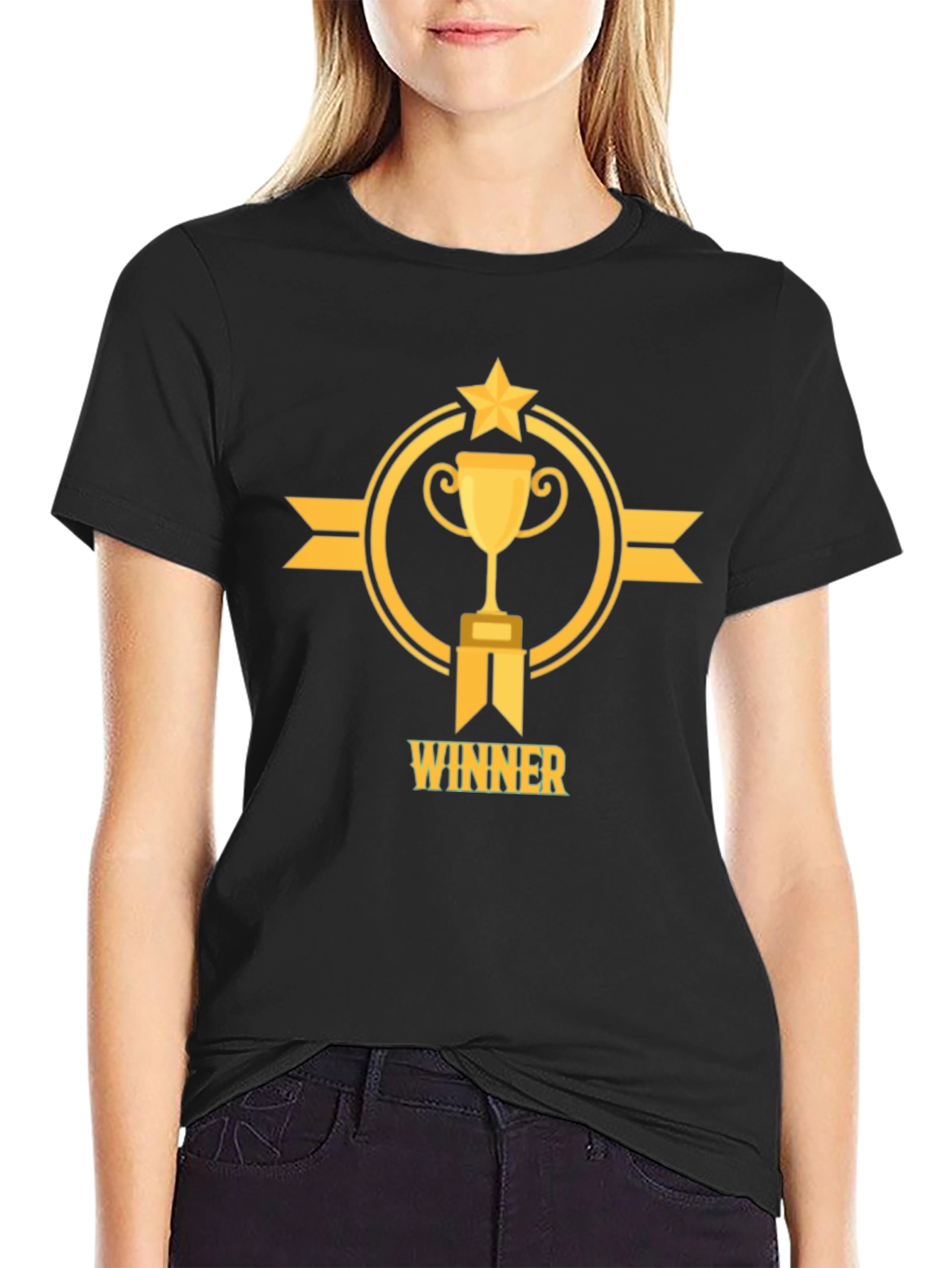 Winner Trophy Graphic Tee - Black Cotton T-Shirt