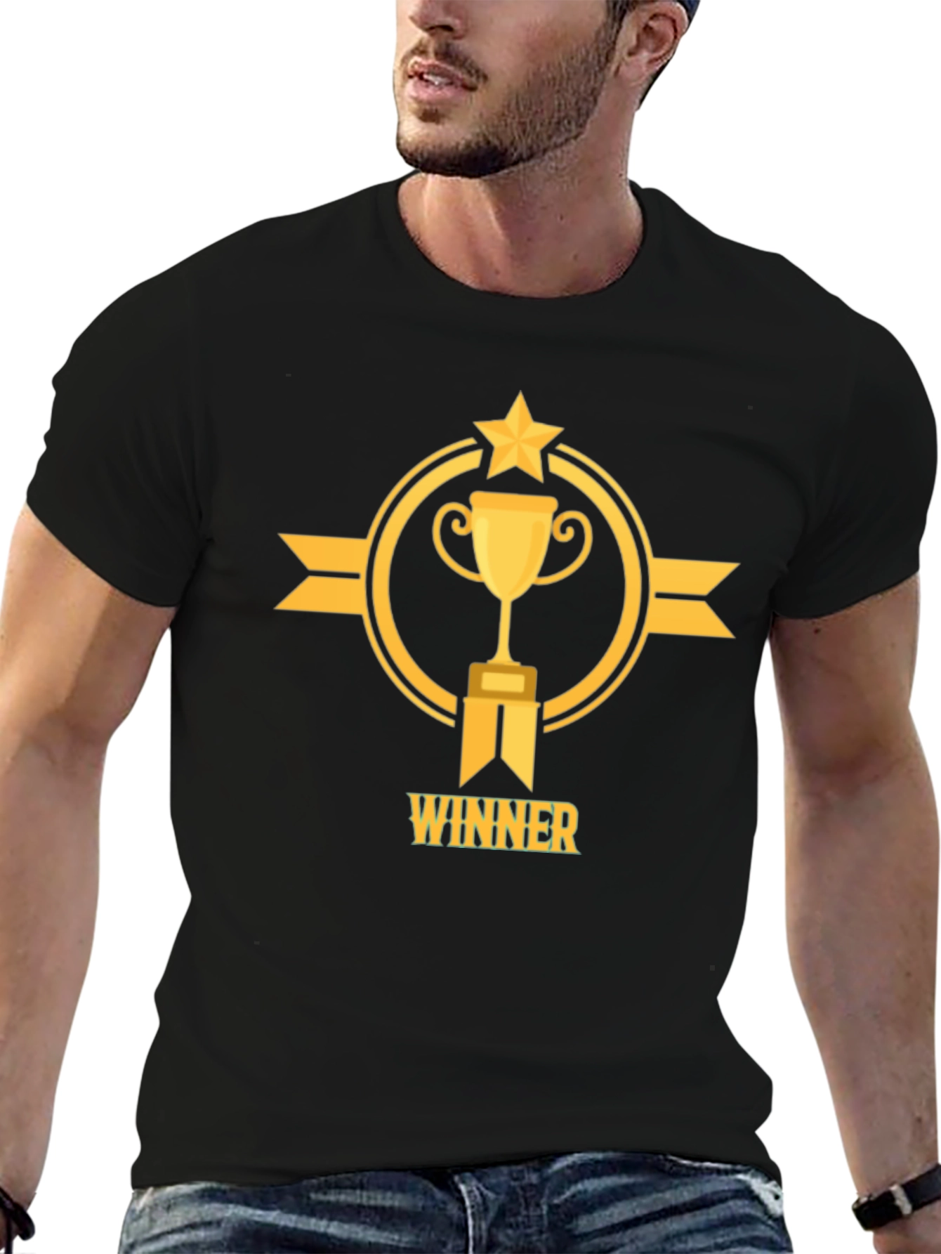 Winner Trophy Graphic Tee - Black Cotton T-Shirt
