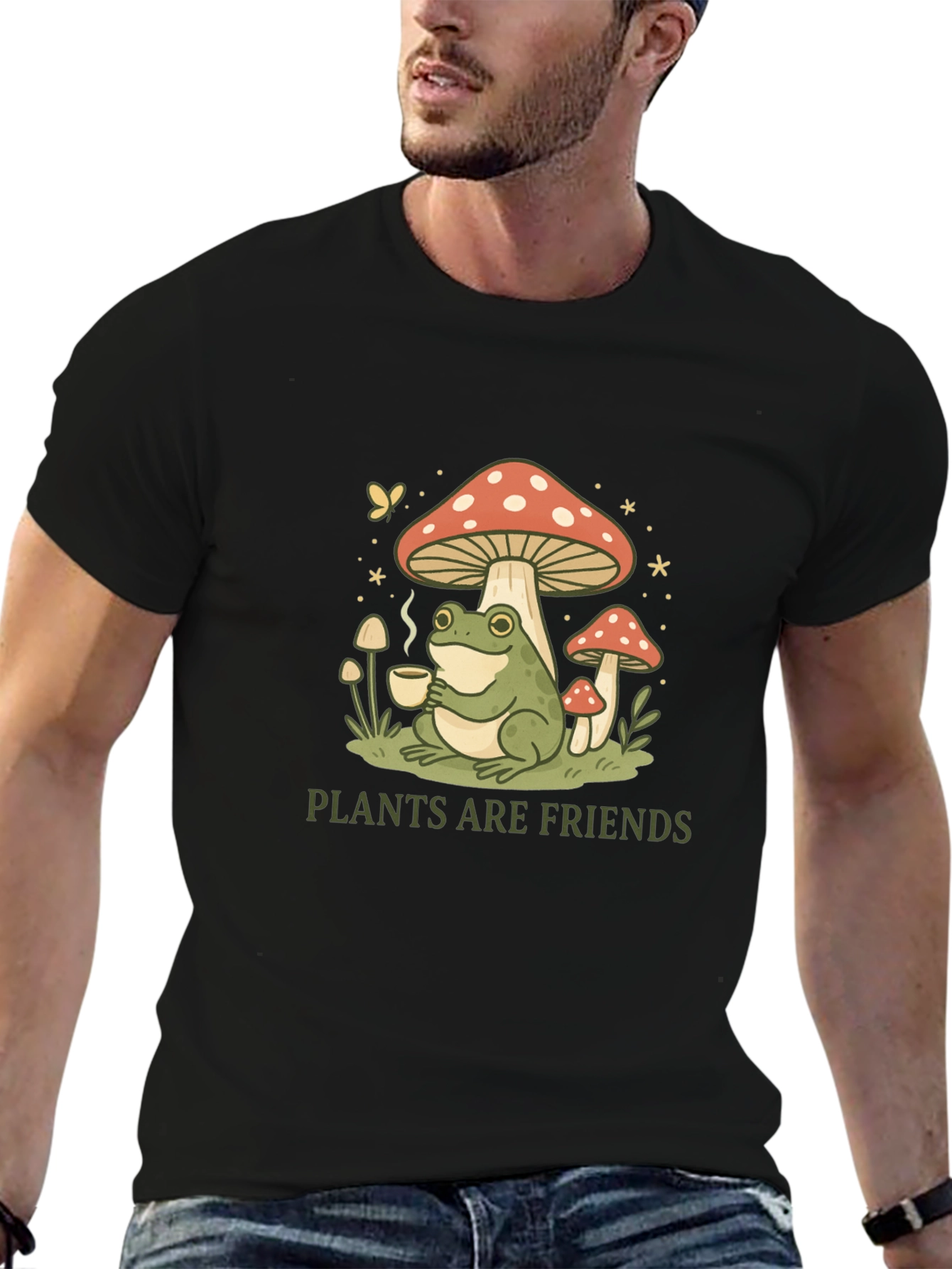Plants Are Friends Graphic Tee - Mushroom Frog