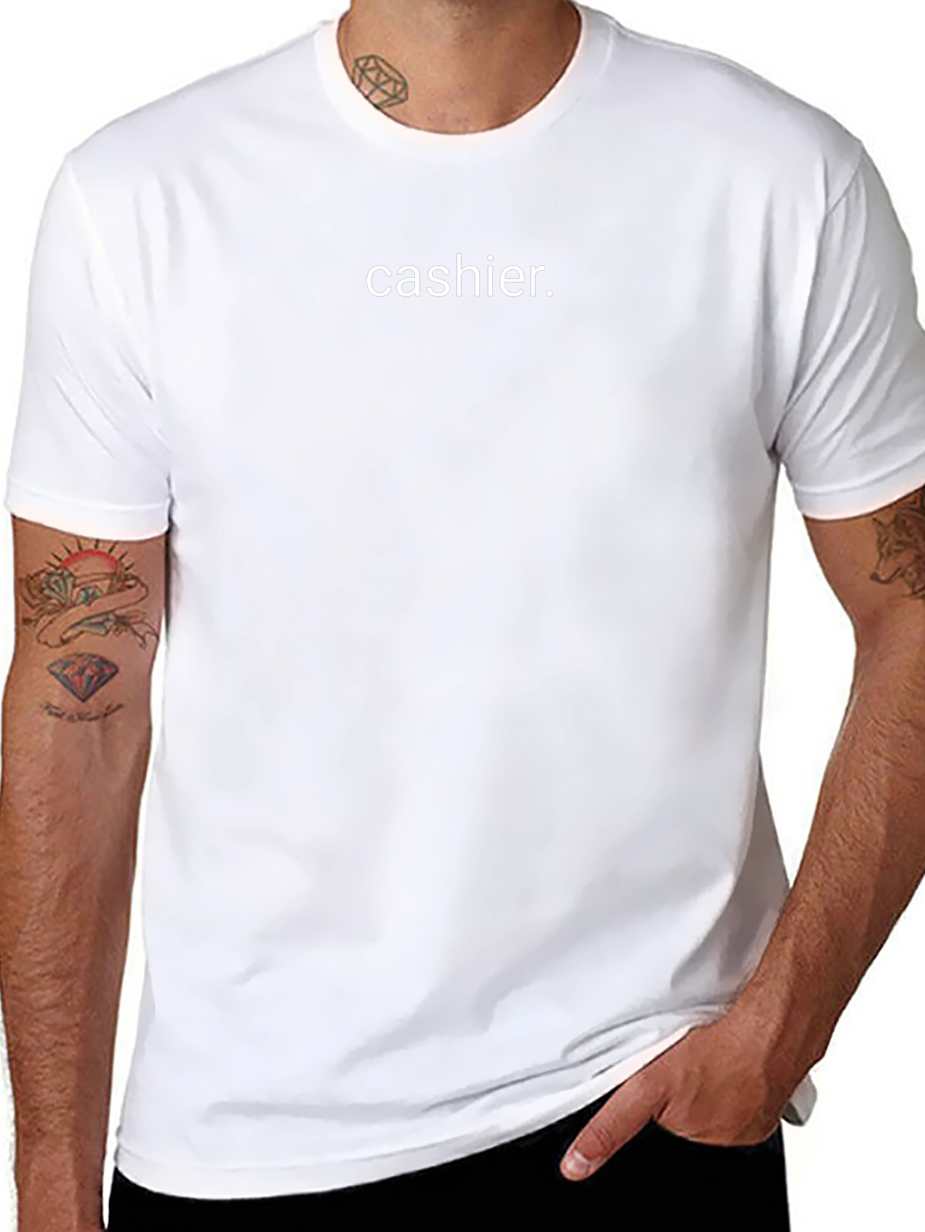 Cashier. Black Crew Neck T-Shirt