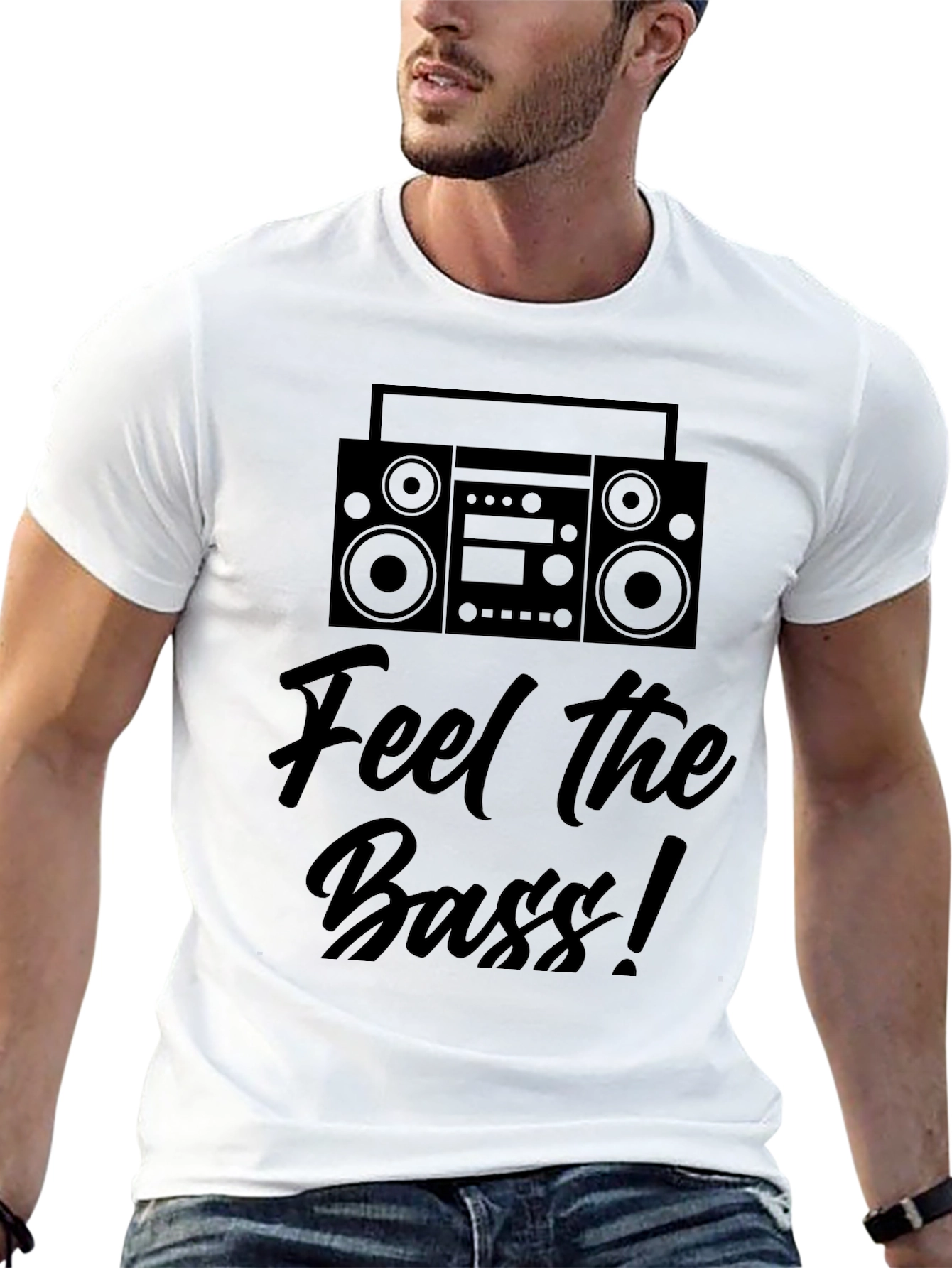 Feel the Bass Black Graphic T-Shirt
