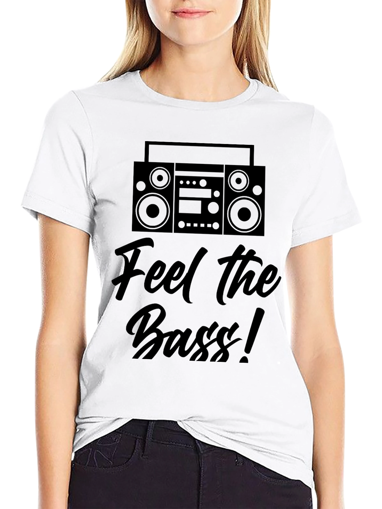 Feel the Bass Black Graphic T-Shirt