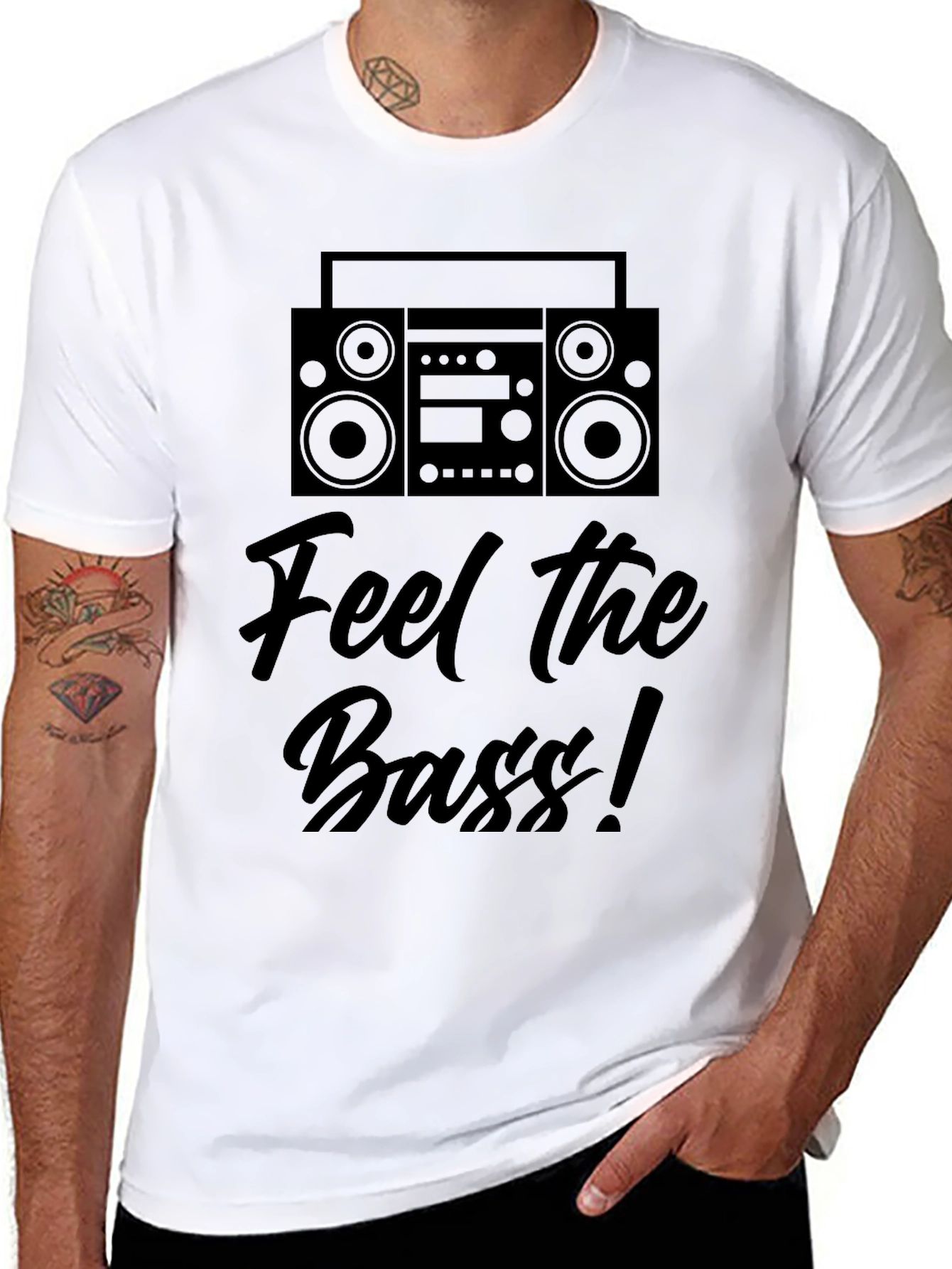 Feel the Bass Black Graphic T-Shirt