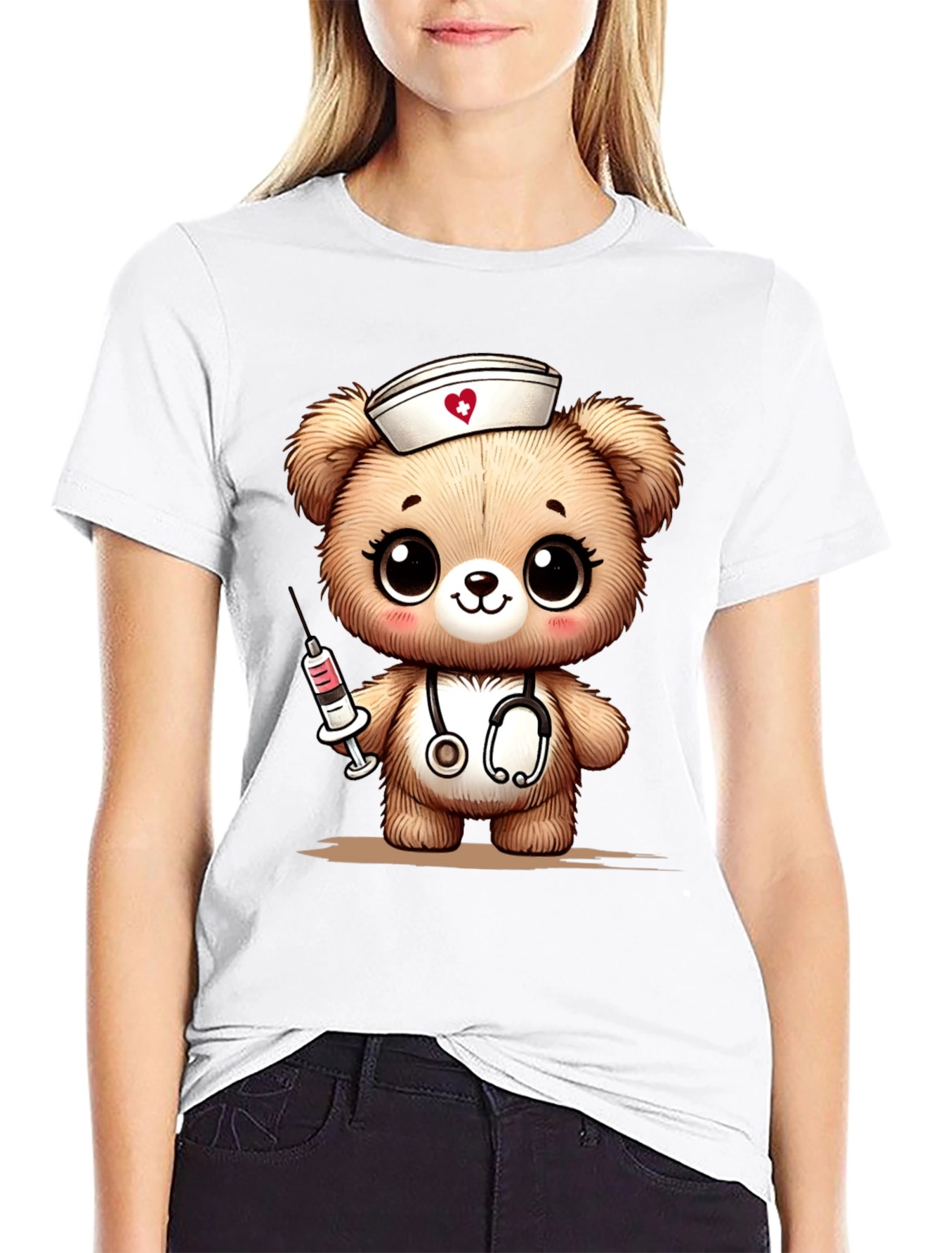 Nurse Bear Graphic T-Shirt - Black