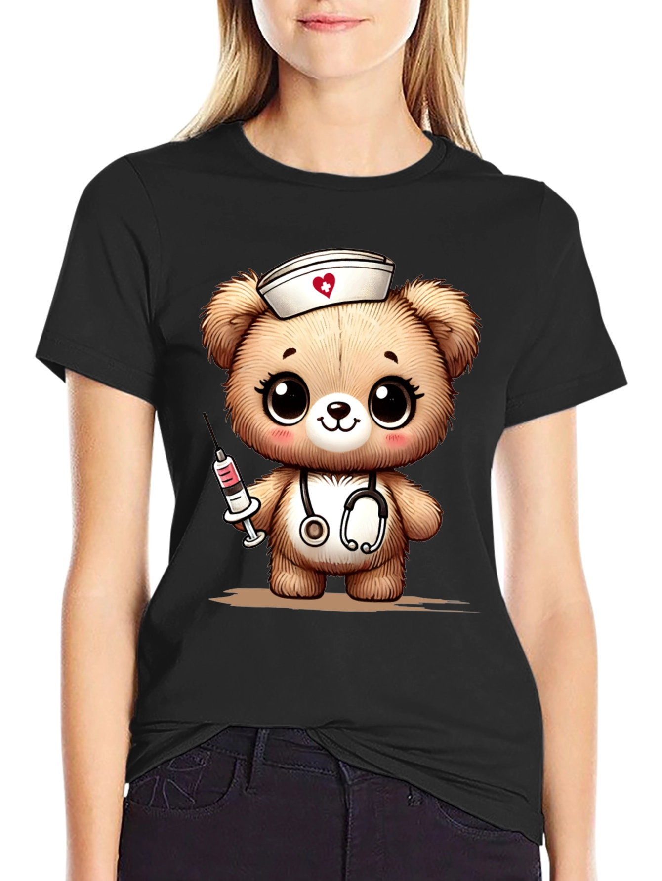 Nurse Bear Graphic T-Shirt - Black