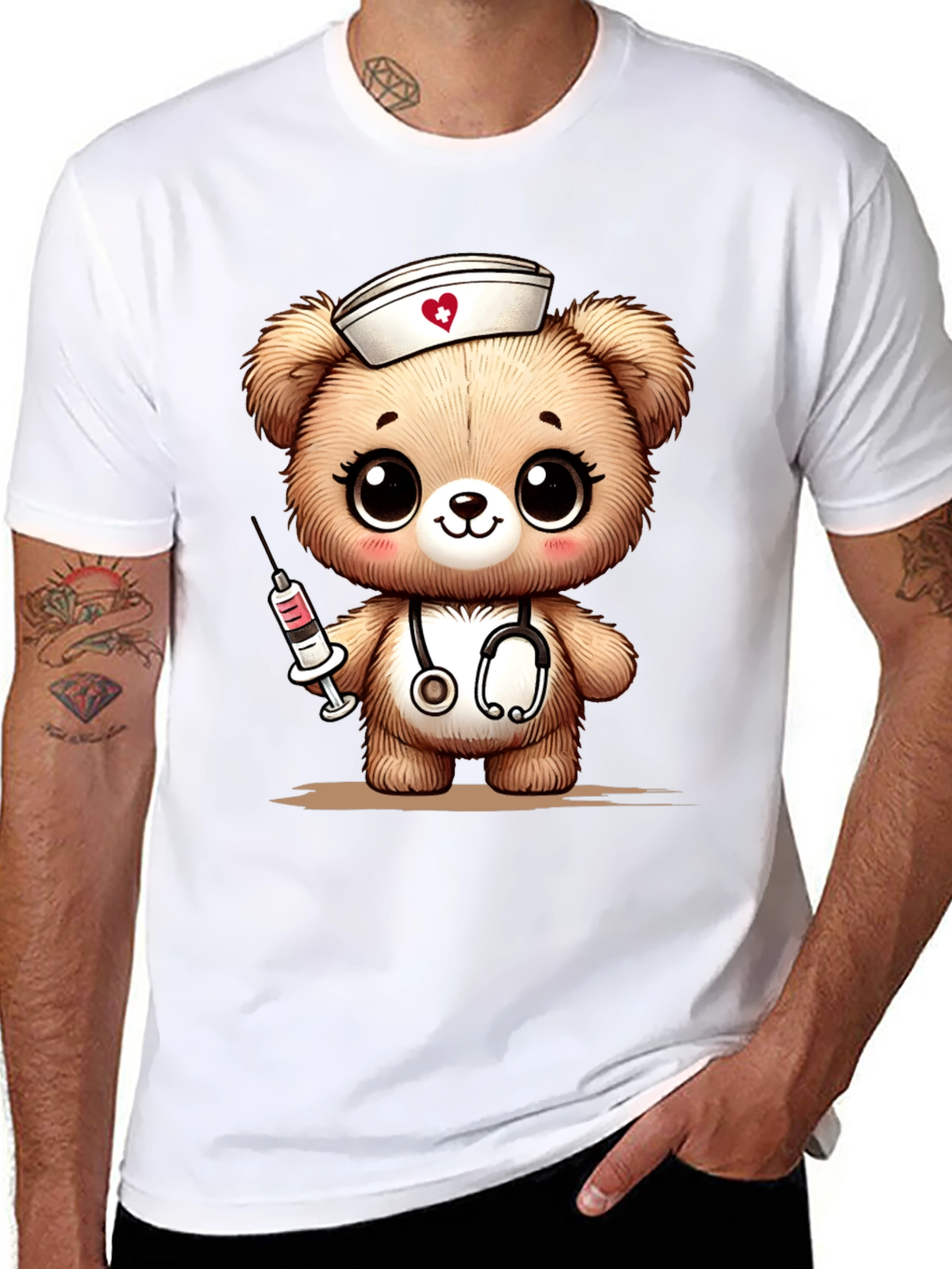 Nurse Bear Graphic T-Shirt - Black
