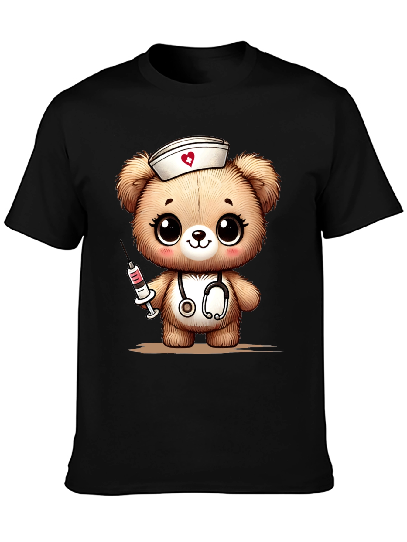 Nurse Bear Graphic T-Shirt - Black