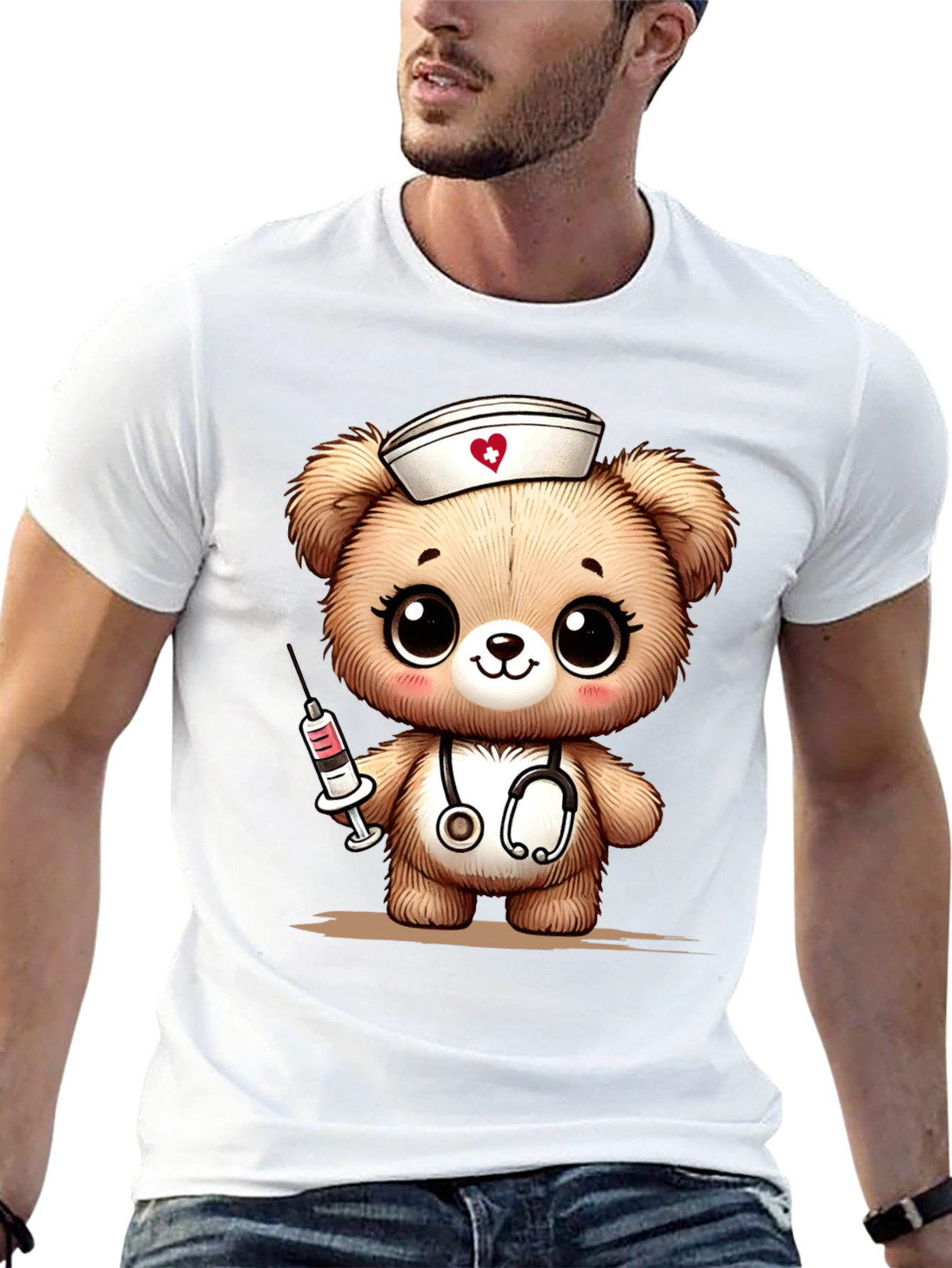 Nurse Bear Graphic T-Shirt - Black