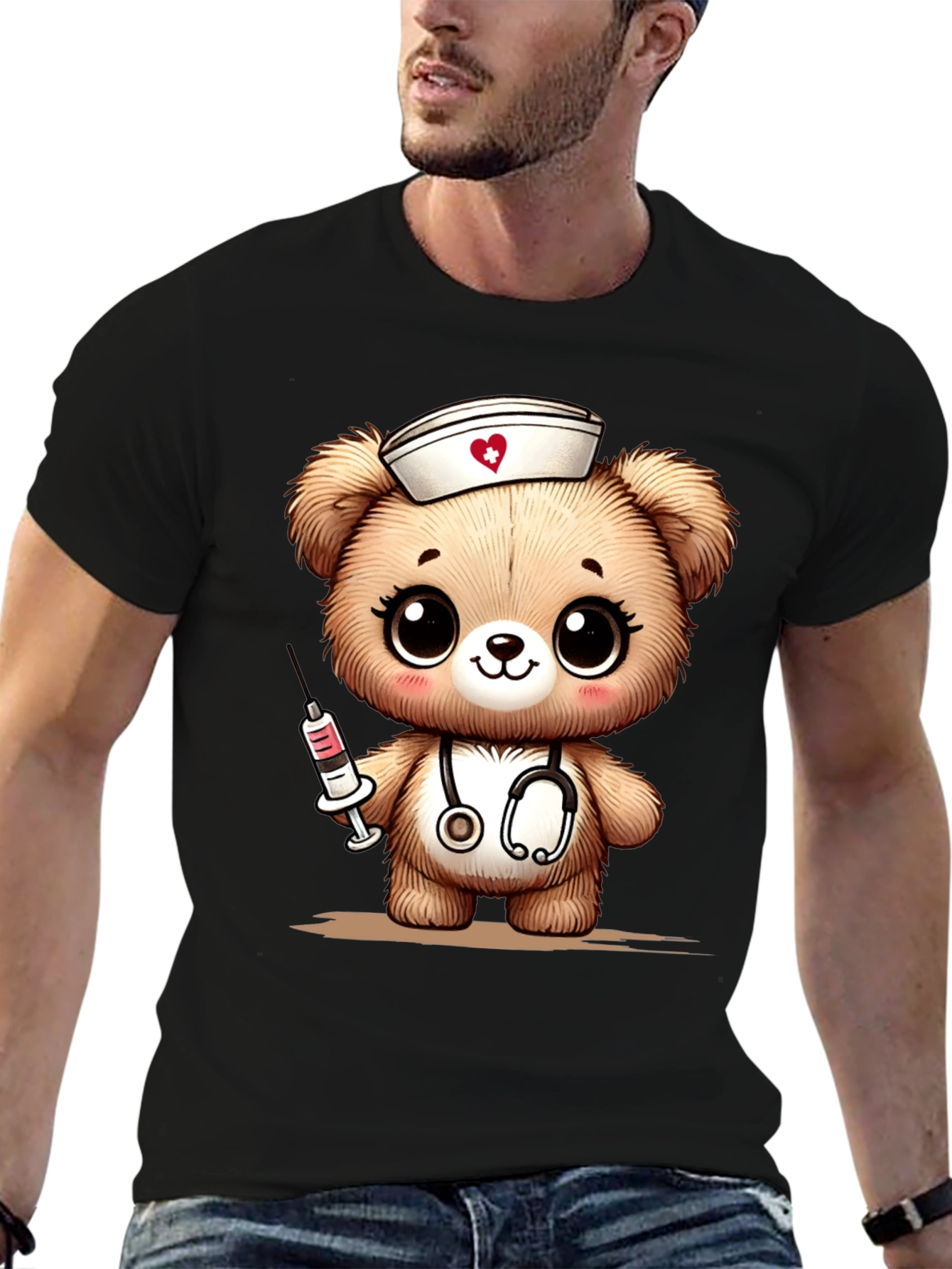 Nurse Bear Graphic T-Shirt - Black