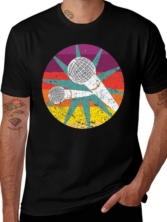 Retro Microphone Graphic Tee - Vintage Style Music Shirt