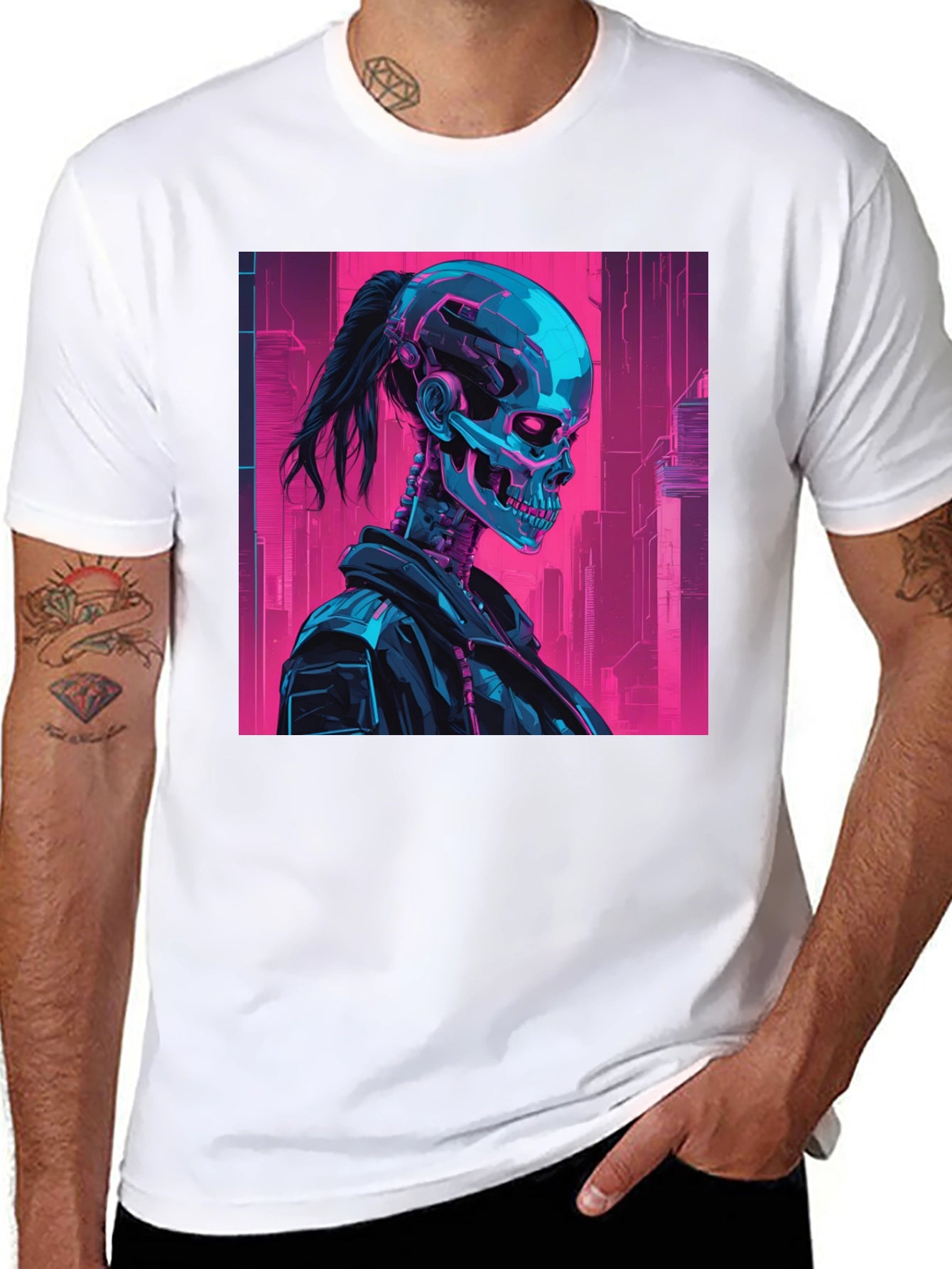 Cyberpunk Skull Graphic Tee - Black