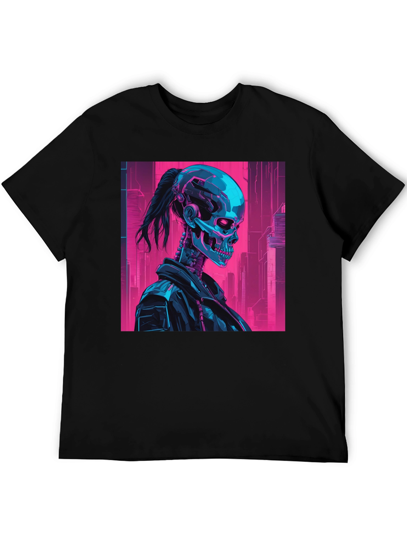 Cyberpunk Skull Graphic Tee - Black