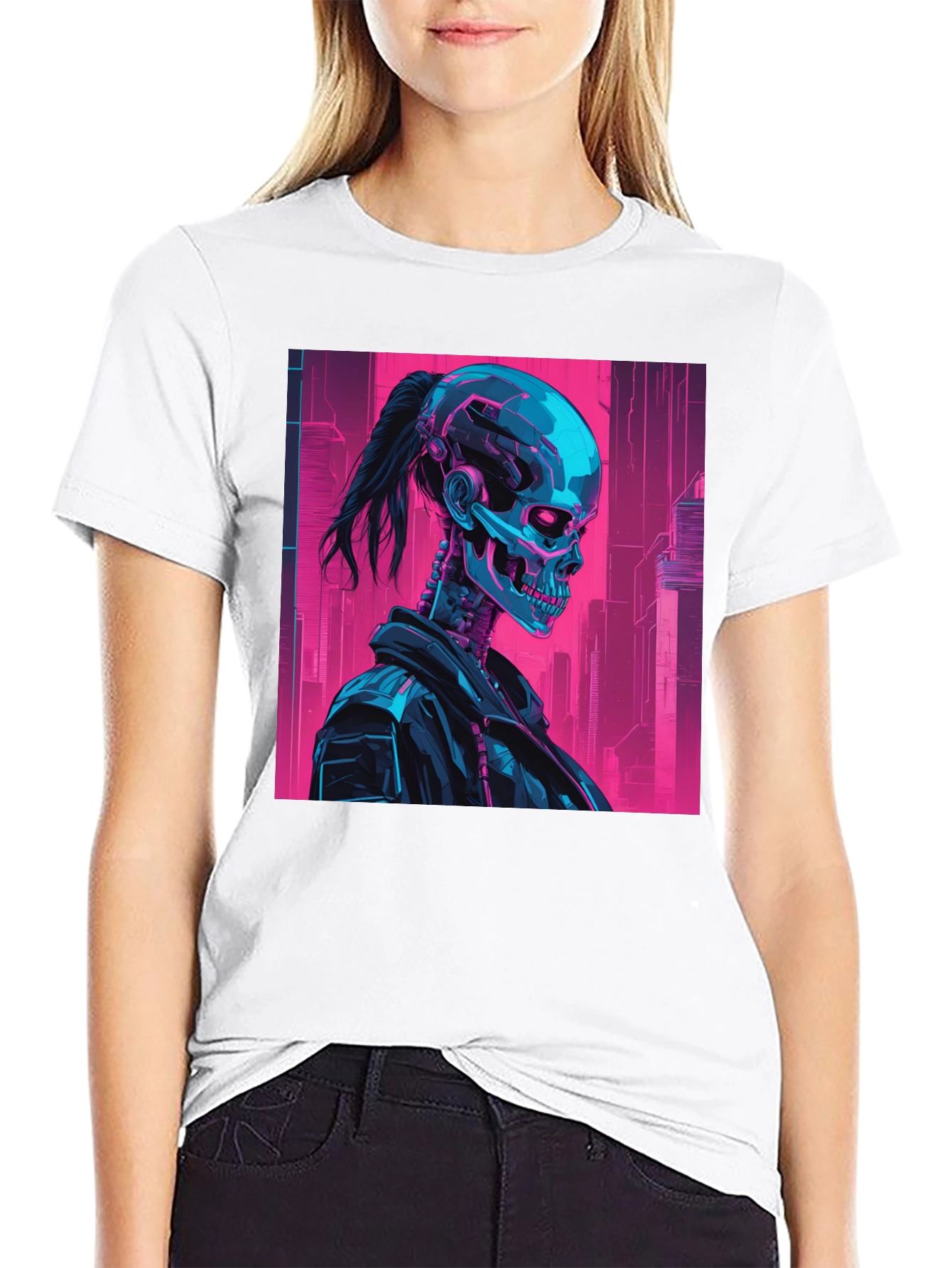 Cyberpunk Skull Graphic Tee - Black