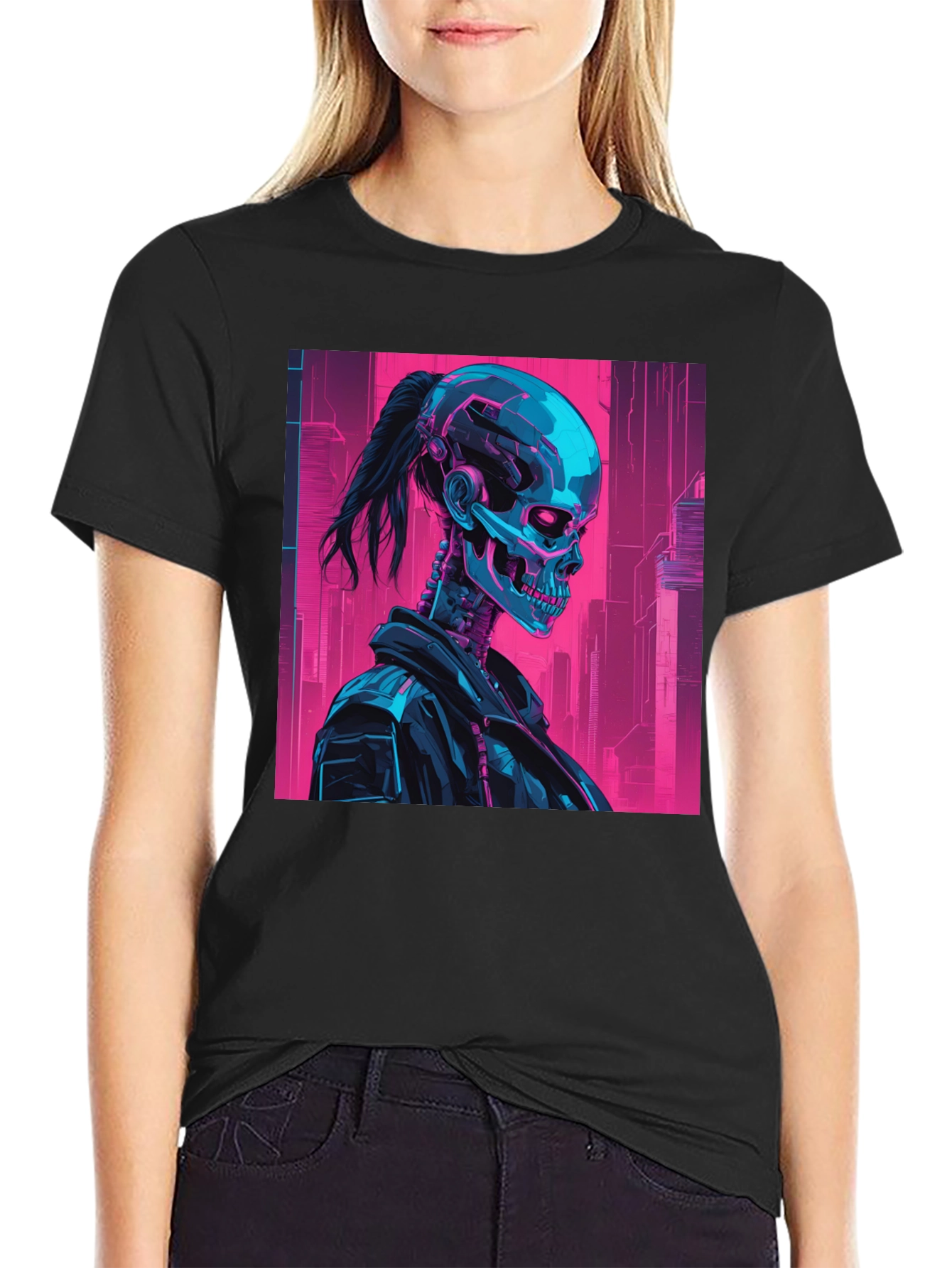 Cyberpunk Skull Graphic Tee - Black