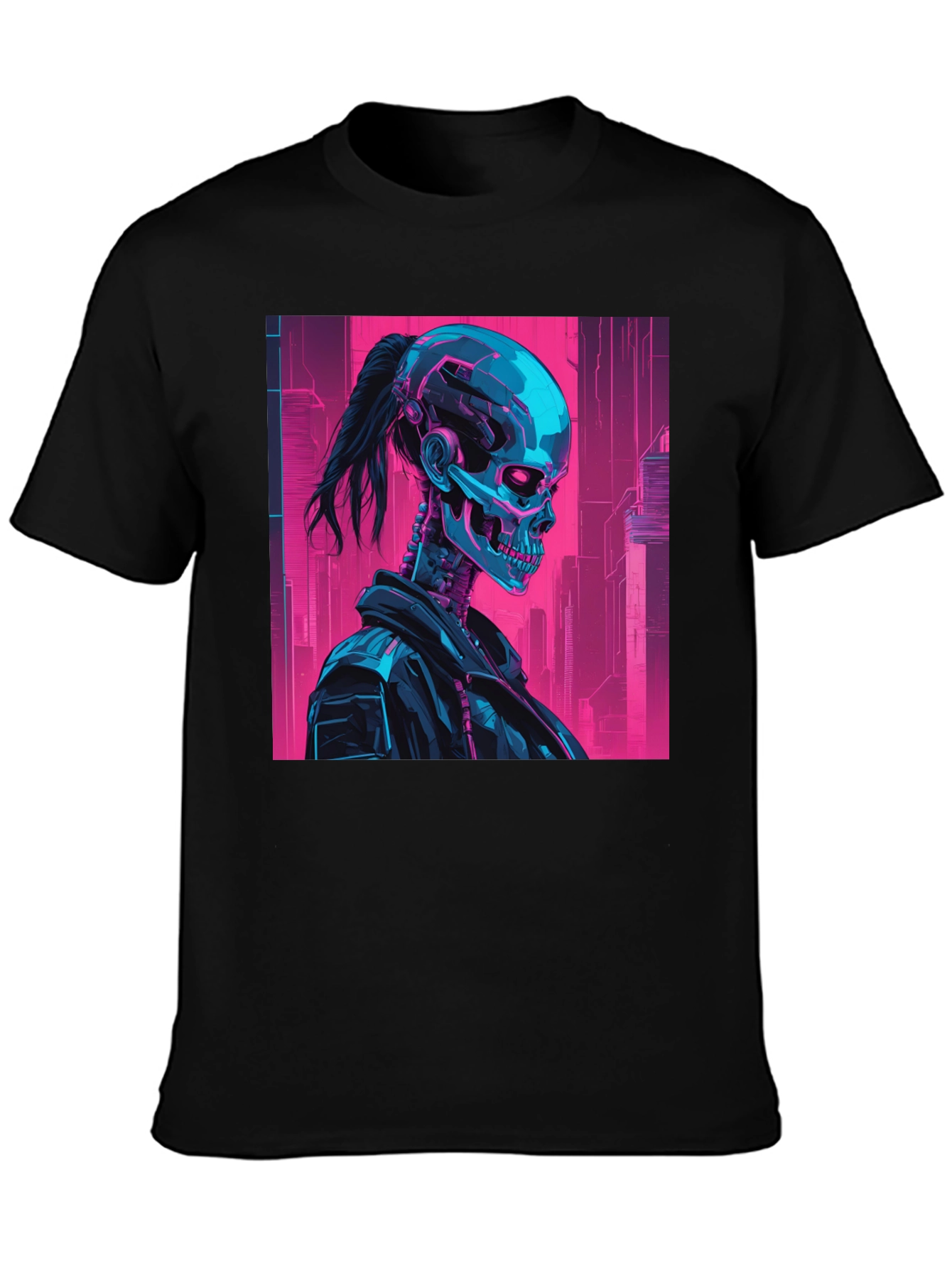 Cyberpunk Skull Graphic Tee - Black