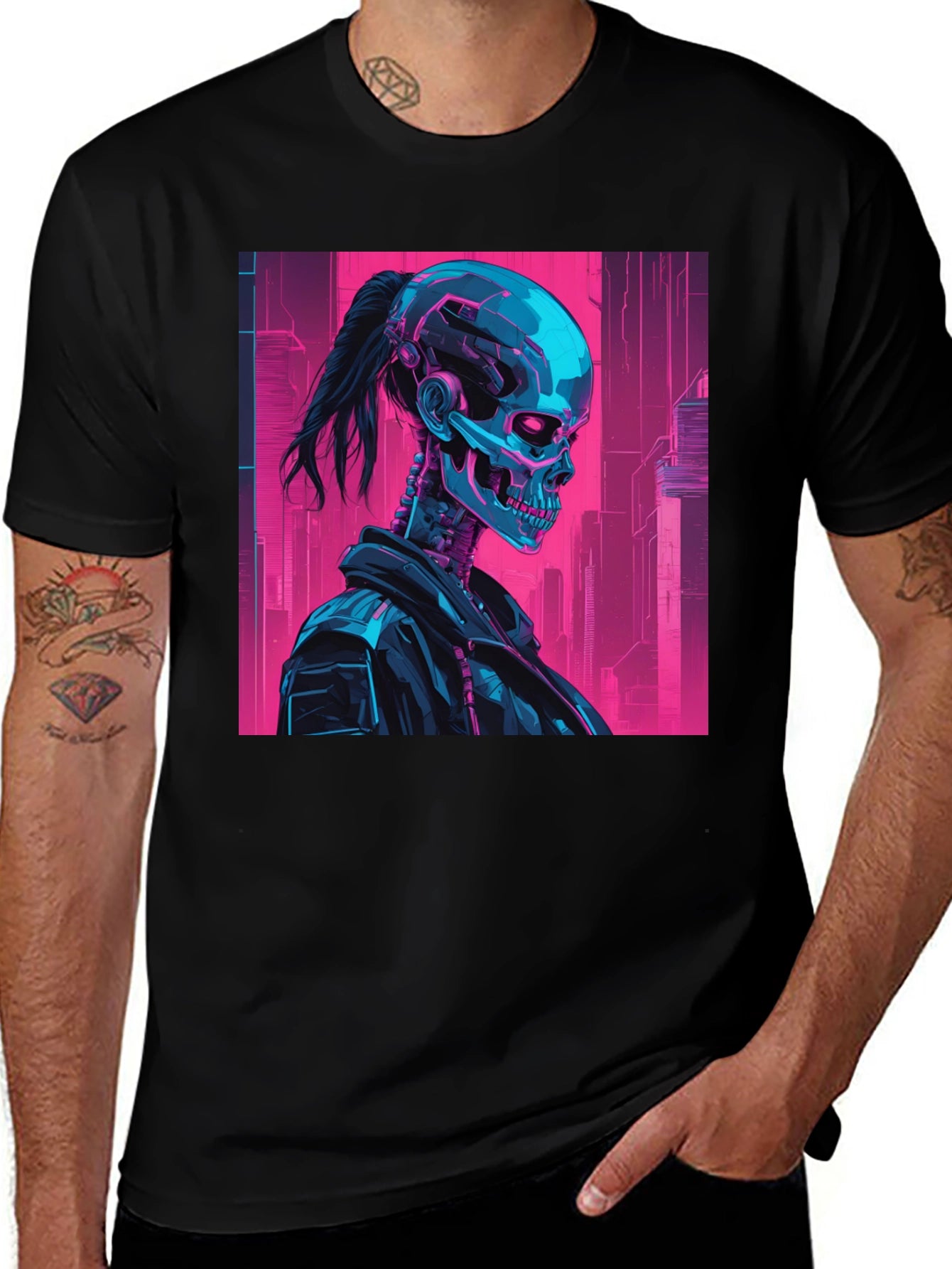 Cyberpunk Skull Graphic Tee - Black