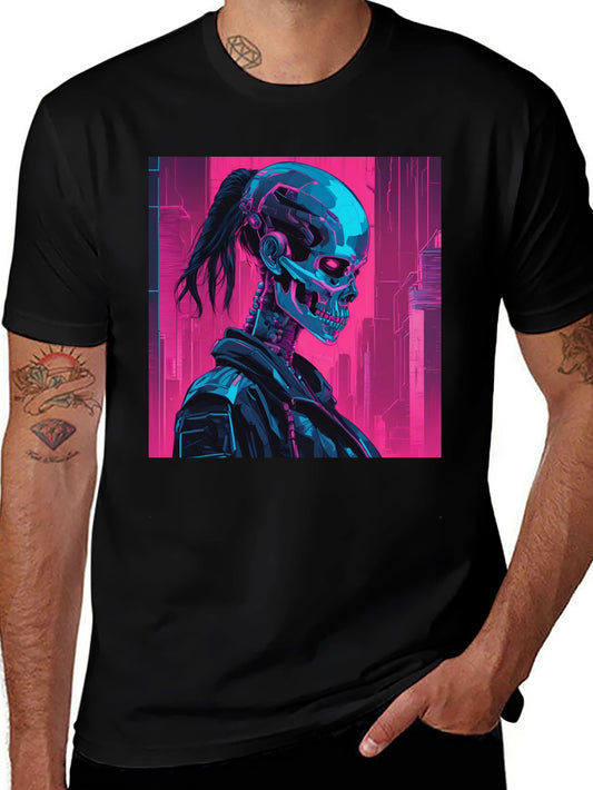 Cyberpunk Skull Graphic Tee - Black