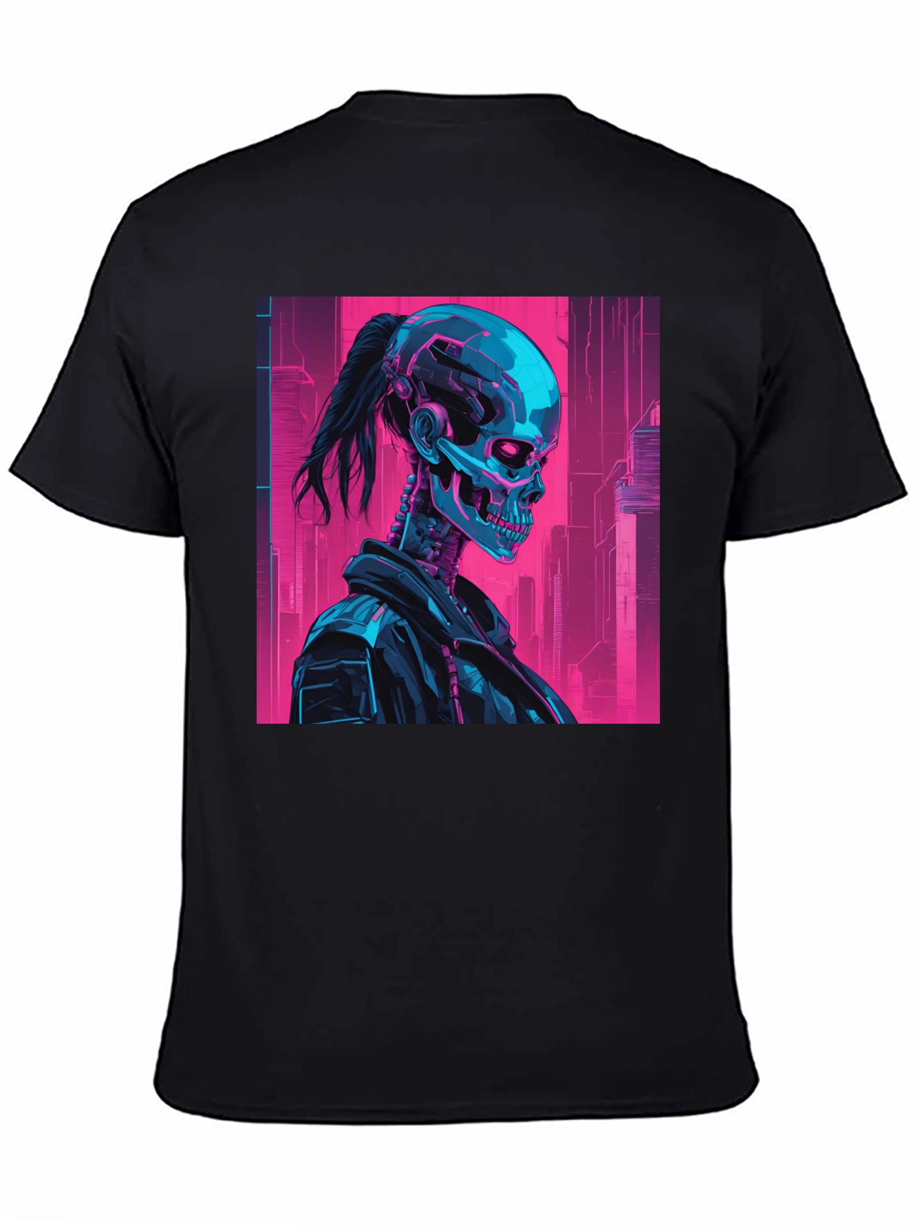 Cyberpunk Skull Graphic Tee - Black